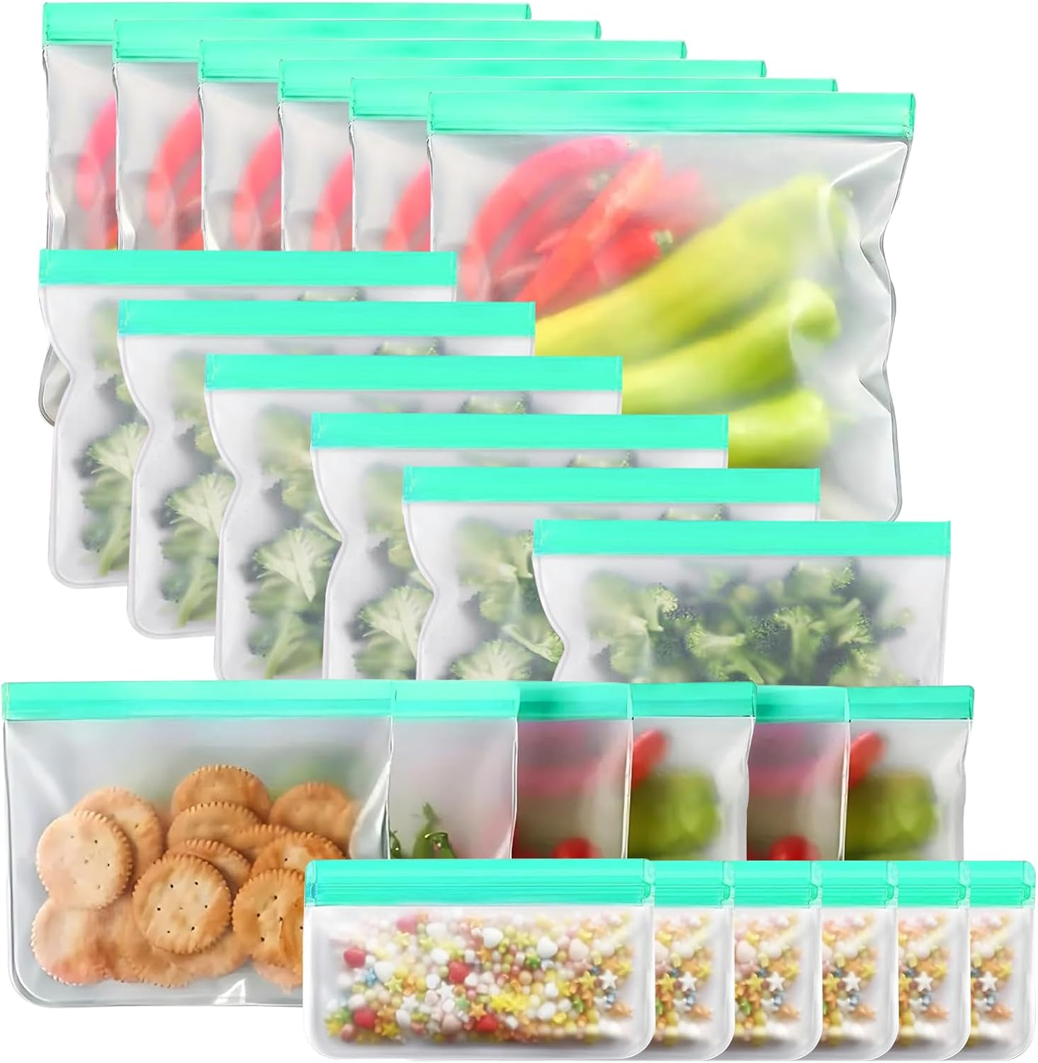 24 Pack Extra Thick Leakproof Freezer Bags, Reusabel Food Storage Bags, Bpa-Free EVA Travel Storage Bag, Ultra-Thick Sandwich Leak-Proof Eco-Friendly Sealed Bag for Grocery Lunch Meat Veggies (Orange)