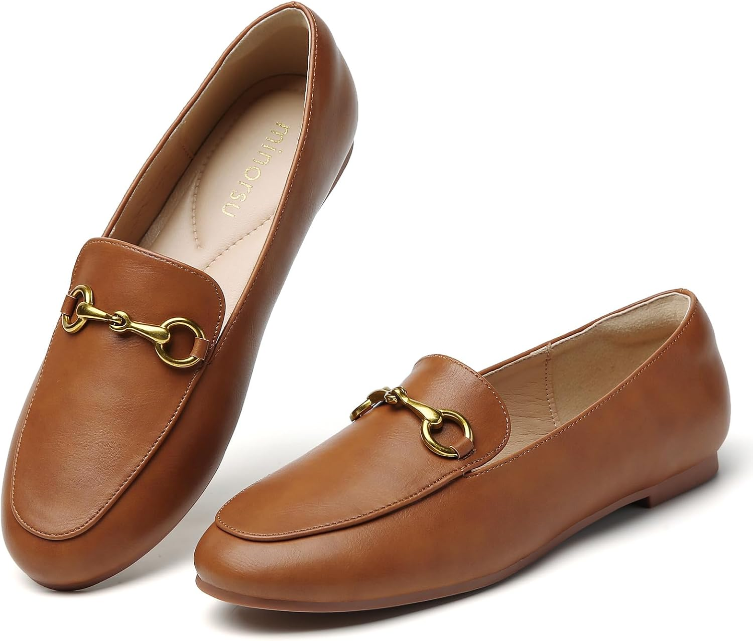 Minorsu Buckle Loafers for Women Slip on round Toe Dress Flats Business Casual Work Driving Shoes