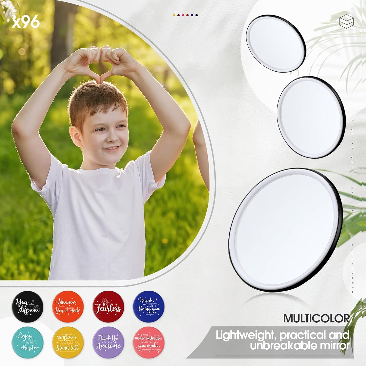 Kigley 96 Pcs Inspirational Compact Mirror for Women Bulk 2.8'' Purse Mirror Nurse Practitioner Week Christmas Party Favor Motivational Positive Office Gift for Coworker Team Teacher (Colorful Base)