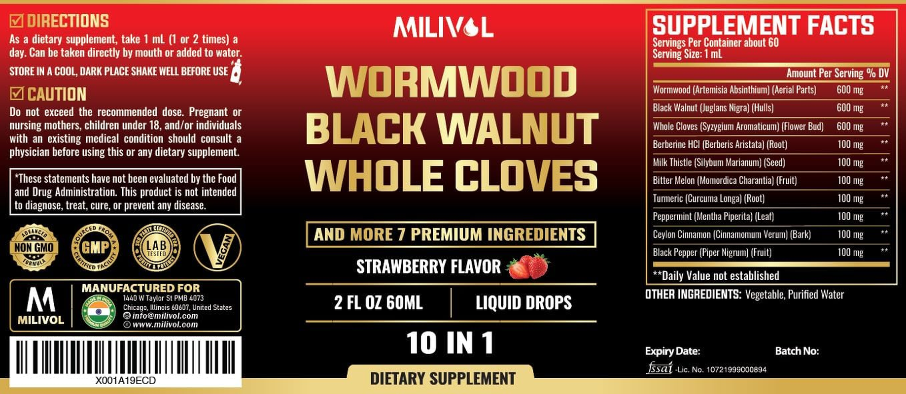 10In1 Wormwood Liquid Drops with Wormwood, Black Walnut, Whole Cloves & 7 More - 2 Fl Oz - 60 Days image number 1
