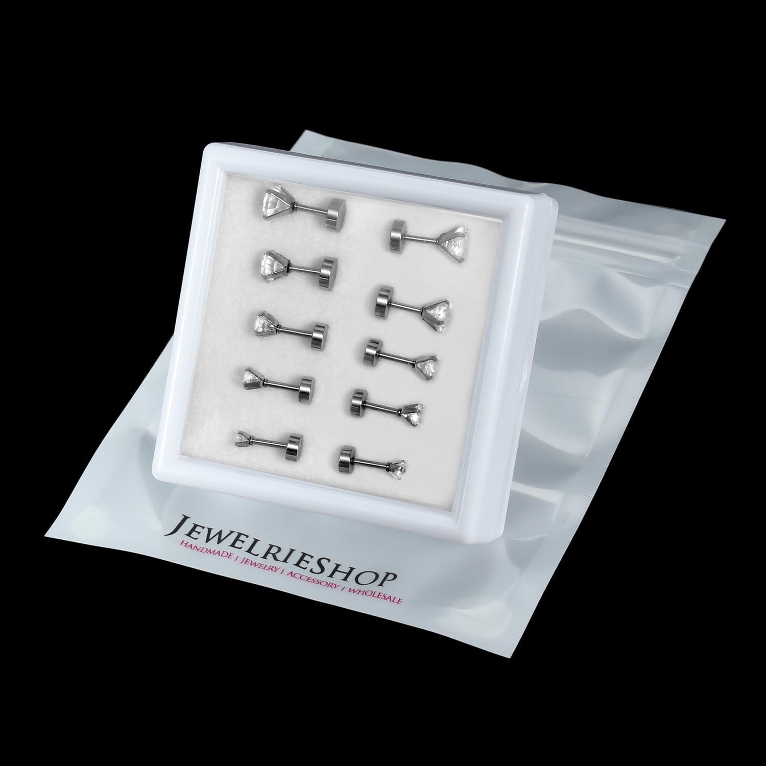 Jewelrieshop Assorted Sizes Wholesale Lot Stainless Steel Cubic Zirconia Barbell Cartilage Tragus Helix Stud Earring image number 4