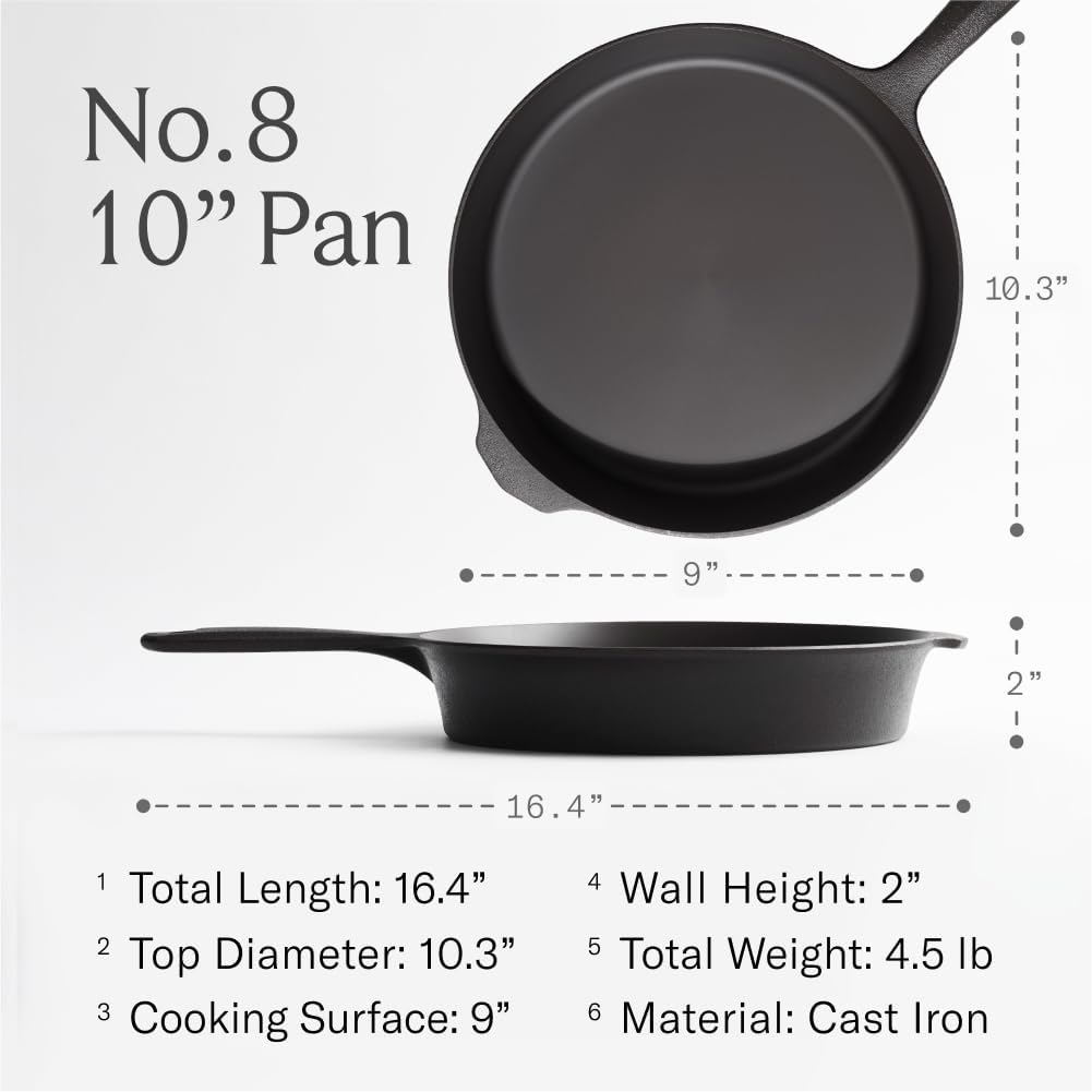 Field Company Starter Set: No.8 Cast Iron Skillet (10.25 In, 4.5 Lbs) with Cast Iron Cleaning Kit &mdash; Smoother, Lighter, Made in USA, Vintage Design, Pre-Seasoned image number 4