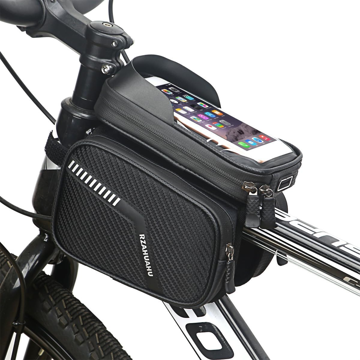 Bike Bag Waterproof and Wear Resistant Bicycle Front Frame Bag with TPU Touch Screen for Mountain Road Bike Cycling Bike Phone Holder Fit Smartphone below 7'' image number 1