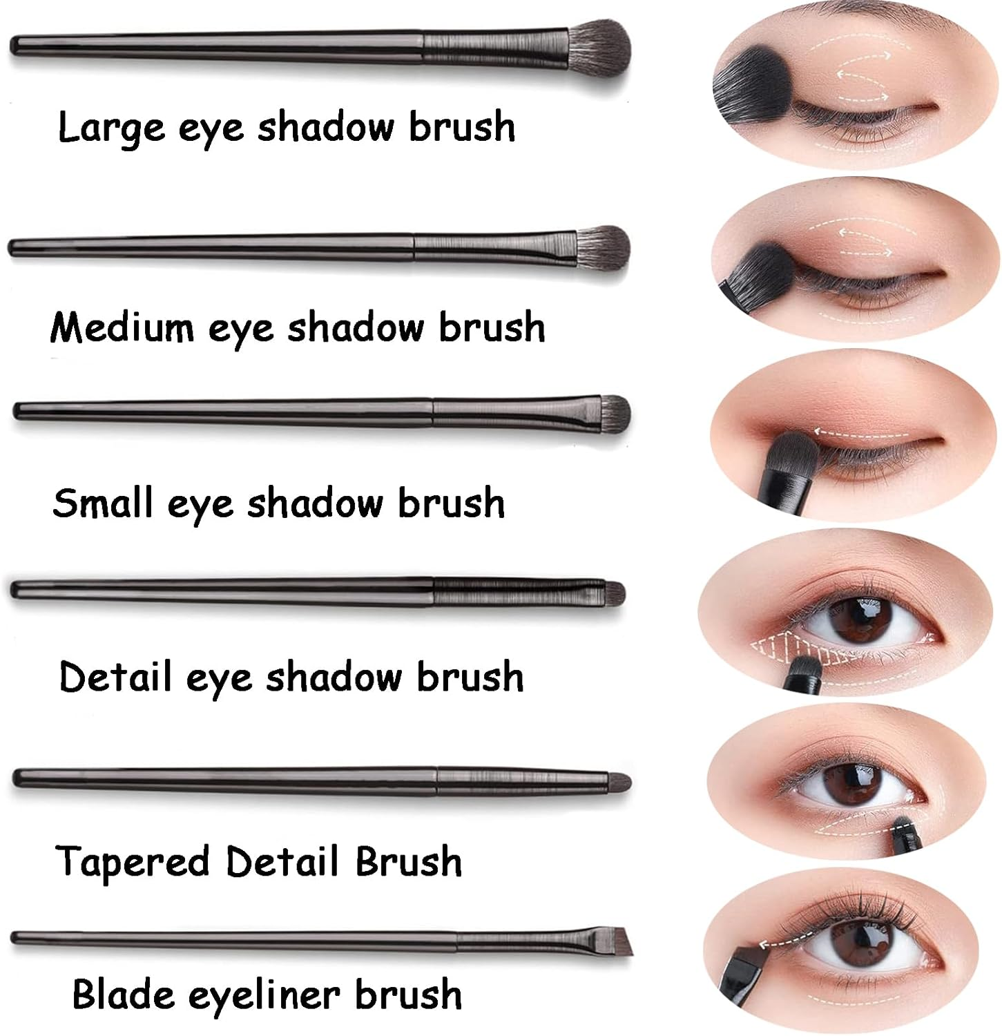 6PCS Eye Makeup Brush Set with Storage Bag, Angled & Blending Brushes for Precise Eyeshadow Application, Smudging & Defining - Black, Essential Beauty Tools for Flawless Makeup Looks image number 4