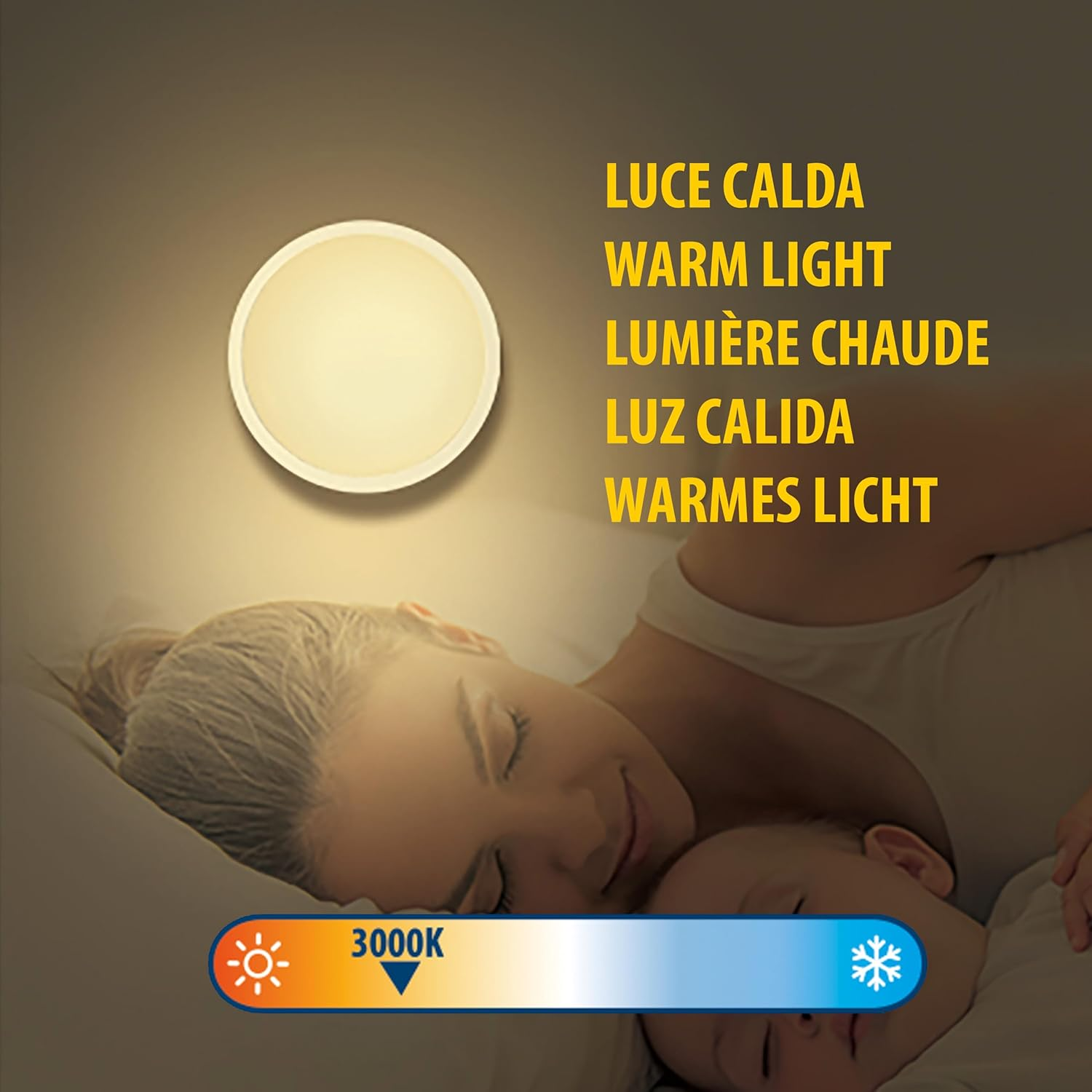 Velamp IL28NG LED Night Light with Pressure Switch - 3000K Warm Light - One-Touch On/Off - Compact Design for Kids Room, Hallway and Bedroom image number 2