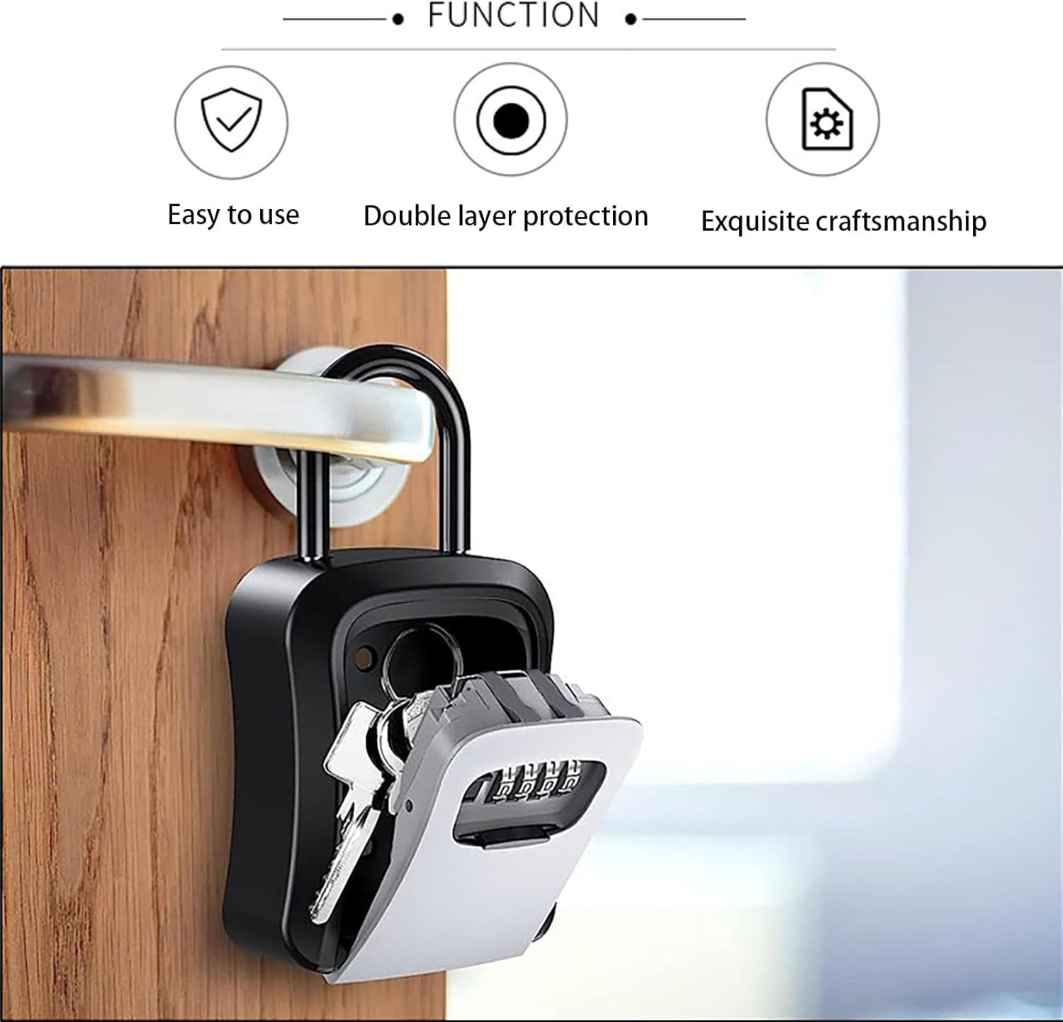 Key Lock Box, Wall Mount & Portable Large Capacity Key Storage Lockbox with 4 Digit Resettable Code, Detachable Shackle and Waterproof Design for Home, Warehouse, Garage, Indoor Outdoor image number 1