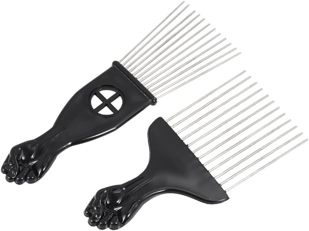 Xinyee 2Pcs Mental Pick Comb African American Afro Comb Hair Brush Hairdressing Styling Tool Black Fist