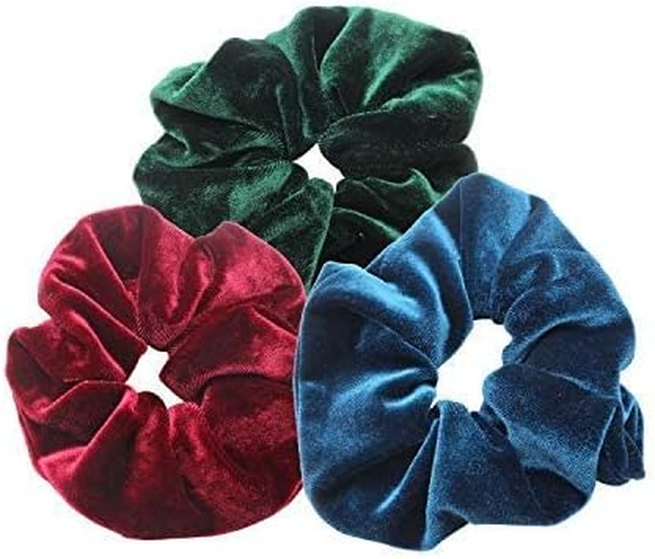 Dofash 3 Pieces Excellent Velvet Traceless Beauty Thermal Twisters Hair Scrunchies Various Colours with Delicate Bag for Women (Blue + Claret Red + Dark Green) image number 3