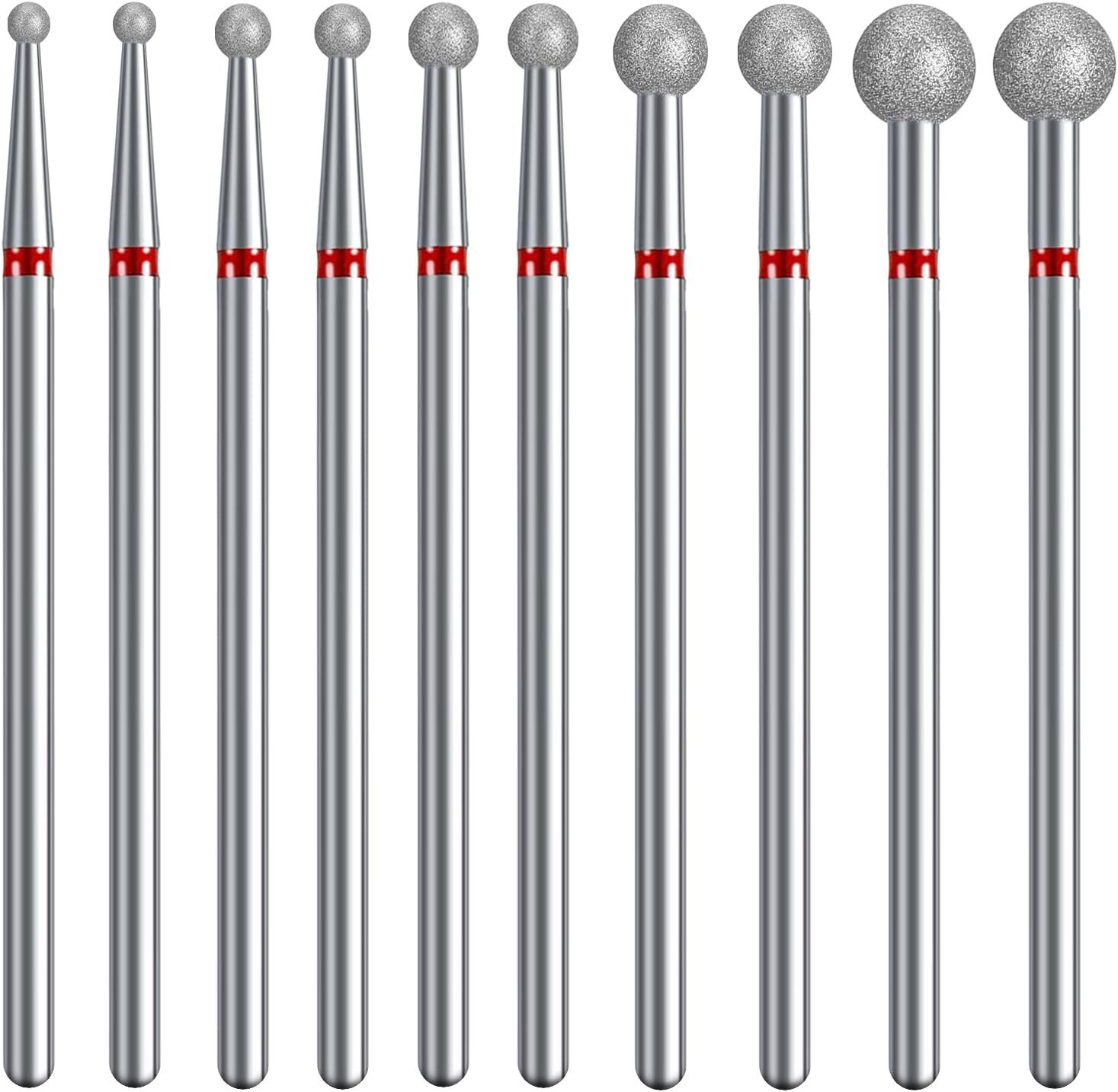 FULINJOY 10 Pieces Nail Drill Bits, Ball Head 3/32'' Cuticle Clean Nail Bit for Electric Nail File Machine, for Acrylic Manicure Pedicure Cuticle Gel Polishing, Nail Salon Supply (5 Sizes)