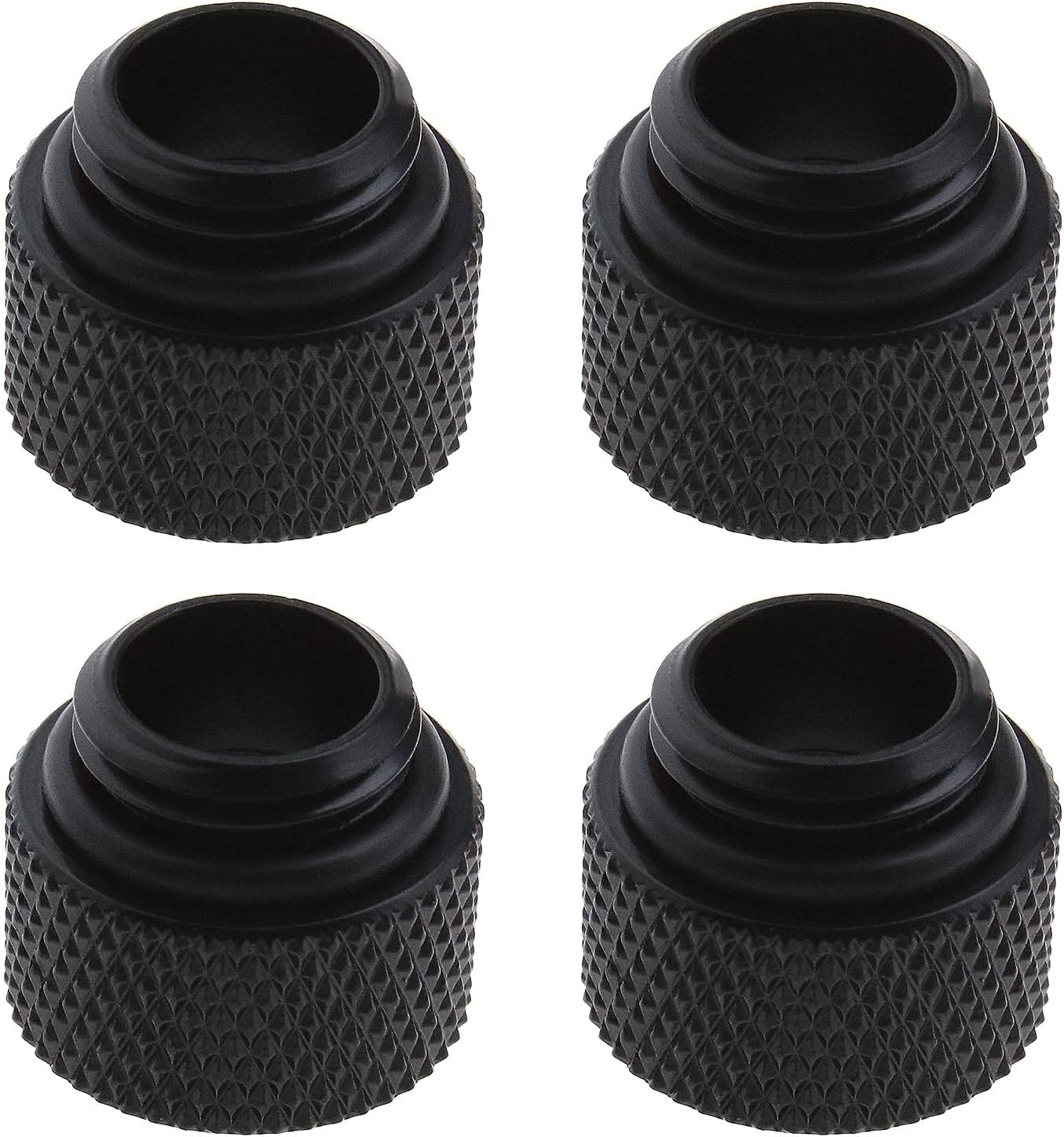 Emsea 4Pcs Black G 1/4 Inch Extended Nut Seat 10Mm Brass Adapter with O-Ring Rubber for Desktop Computer Water Cooling System