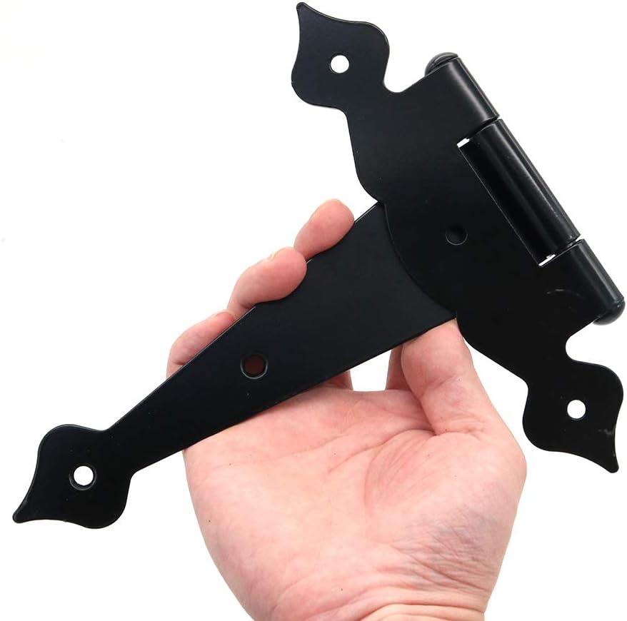 4 Pieces (8 Inch) NUZAMAS Heavy Duty Shed Hinges, Wood Gate Strap Hinge, Door Barn Gates Hinges Black Wrought Hardware Iron Rustproof image number 4