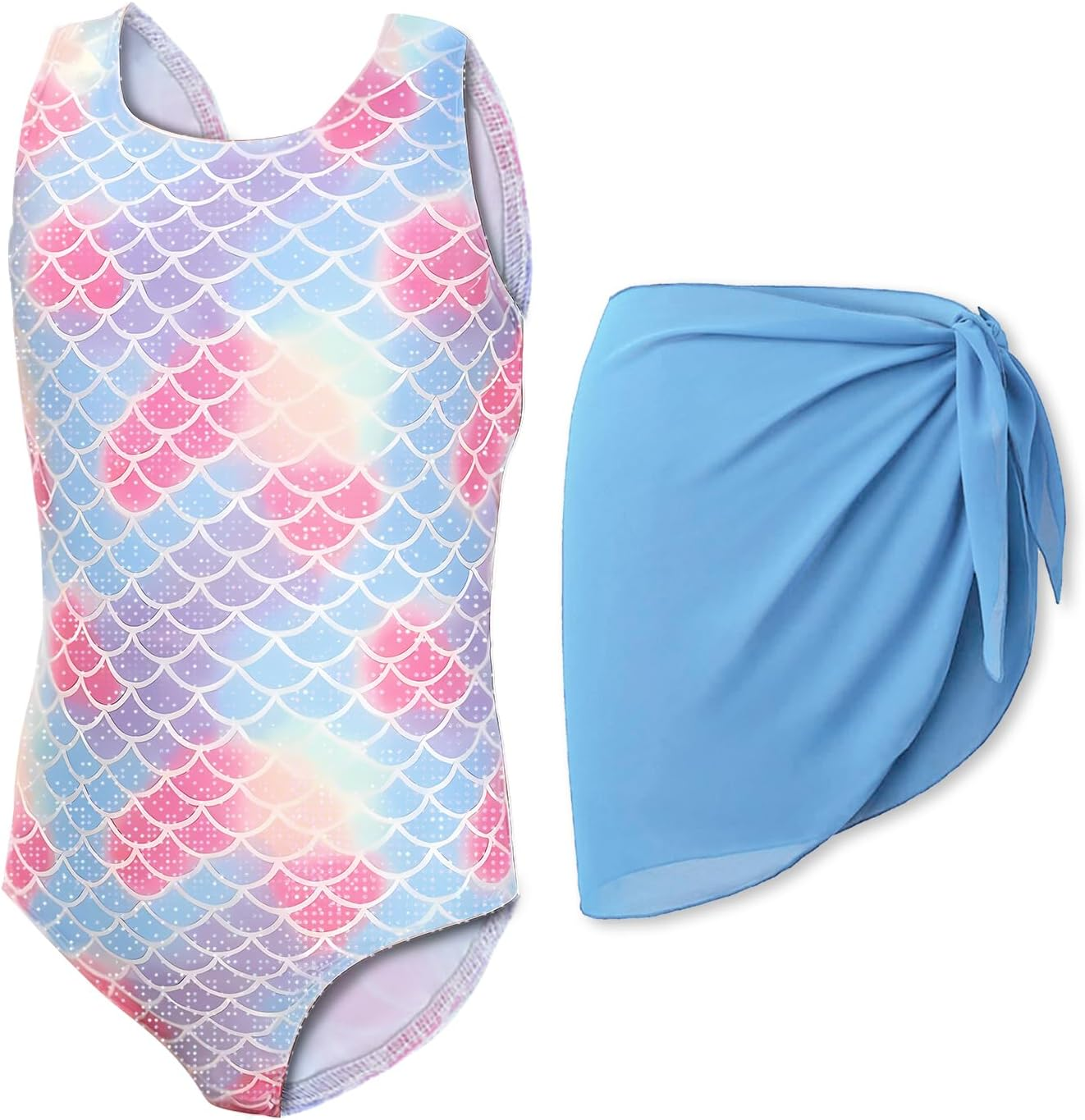 Supcomsta Girls One-Piece Swimsuit Kids Swimwear Set with Skirt, UPF 50+ Sun Protection, Quick-Dry Bathing Suit for Beach, Pool (7-12 Years)