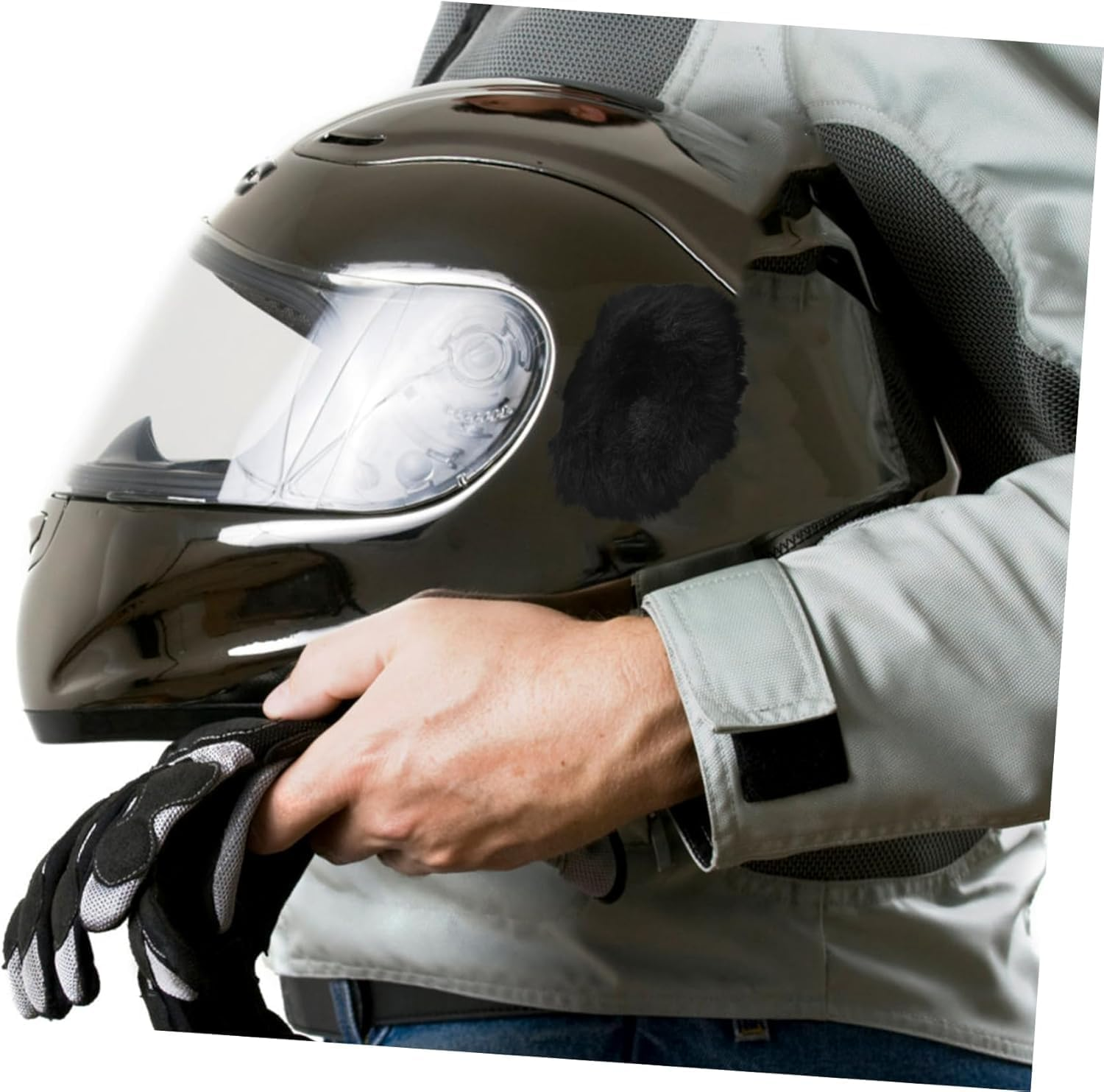 2Pcs Bear Ear Motorcycle Helmet Decorations,Black Fashionable Soft Helmet Ornaments for Riding Biking and Outdoor Activities image number 5