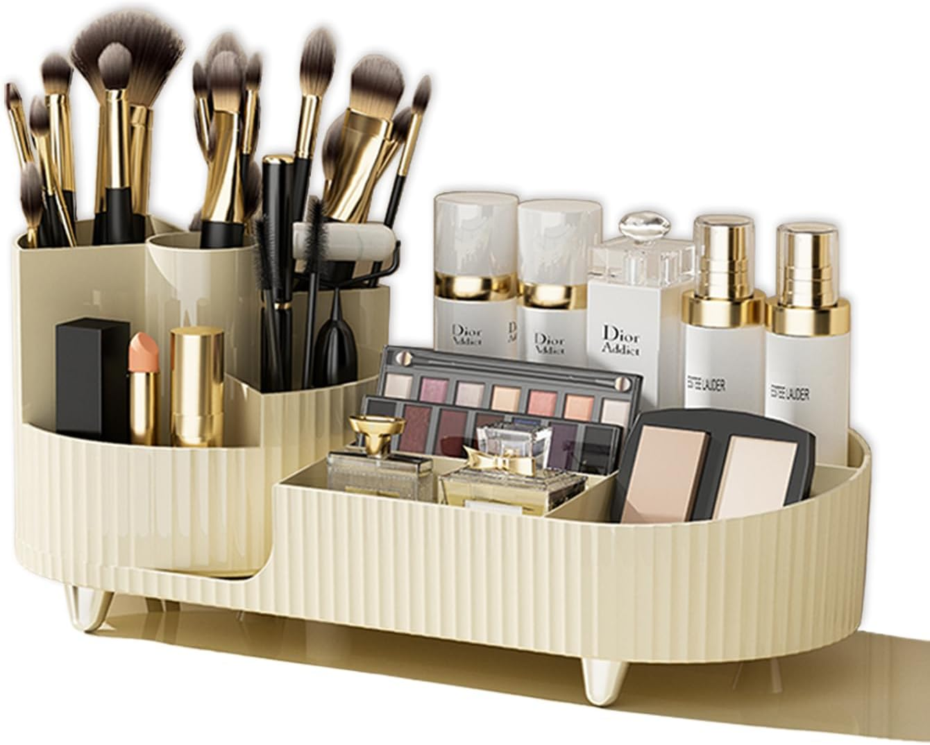 Marakruki Makeup Organiser Cosmetics with 360&deg; Rotating Brush Holder Beauty Organiser, Sleek Cream White Ideal for Bedroom/Dressing Table/Bathroom(Cream) image number 3