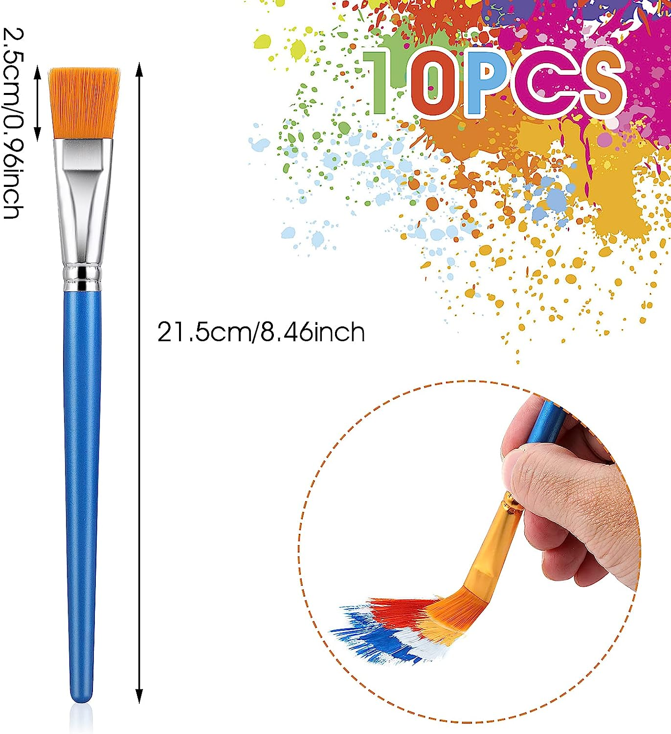 Prasacco 10 Pcs Flat Paint Brushes for Acrylic Painting, 1 Inch Art Paint Brushes Artist Painting Brush for Acrylic Watercolor Oil Detail Painting