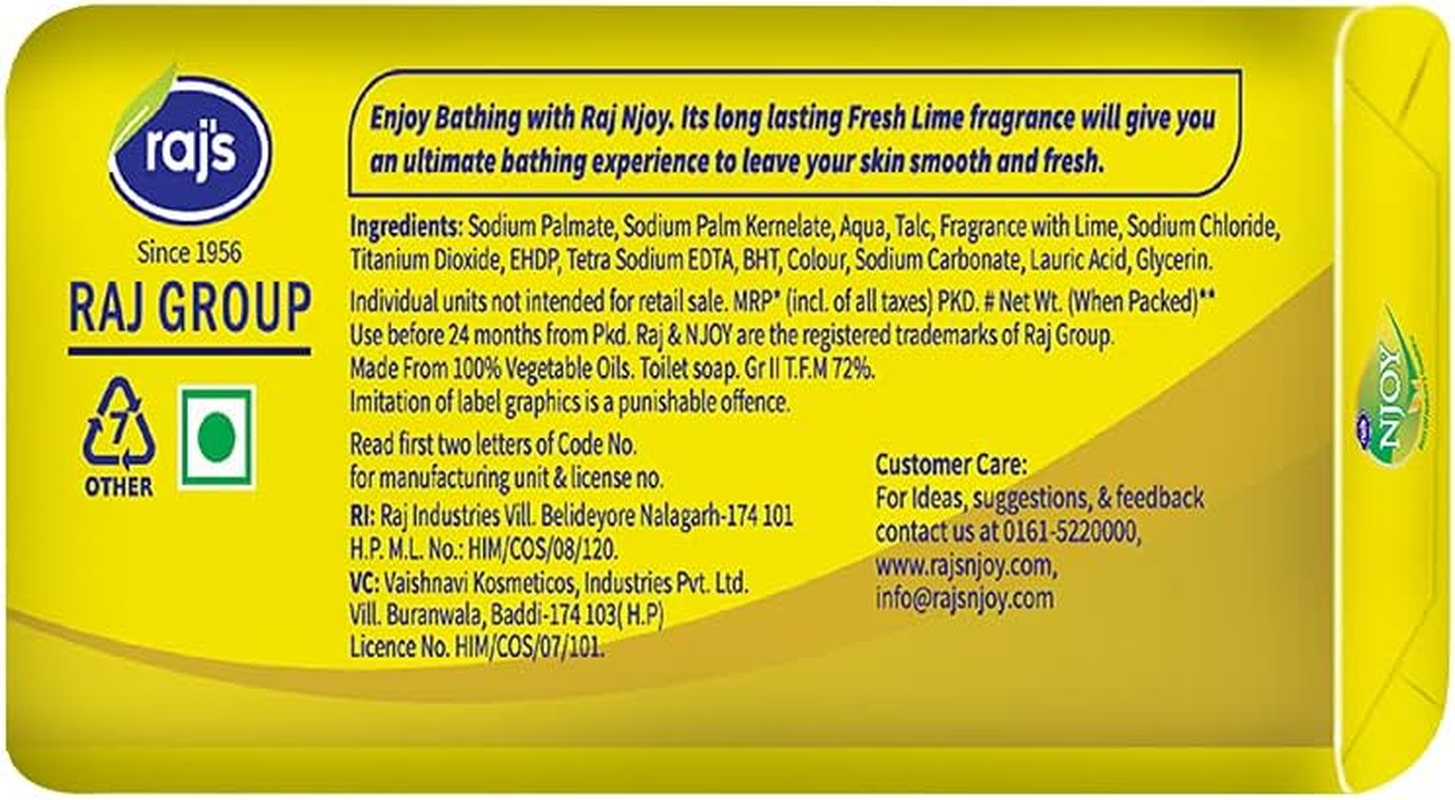 Raj Njoy Bathing Soap Fresh Lime (125G, Pack of 8) image number 5