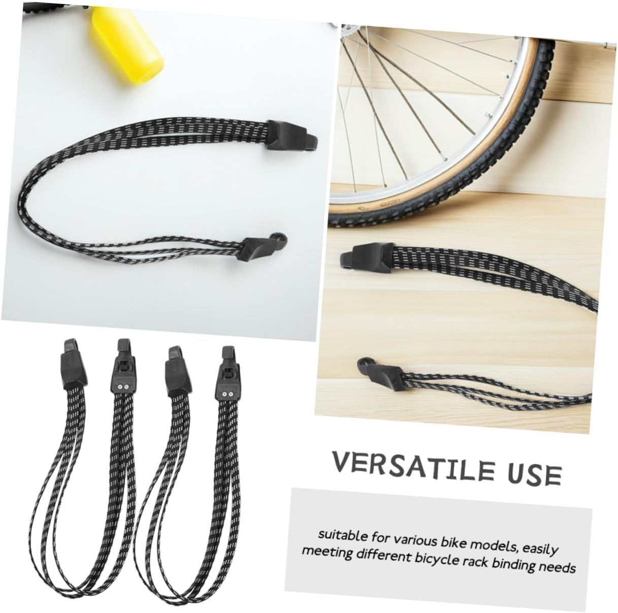 DINHEAROM 4Pcs Elastic Tie down Straps for Bikes Lightweight Flat Bungee Cords for Travel and Mountain Bike Luggage Securement Binding Rope for Bicycle Rack Stability image number 6