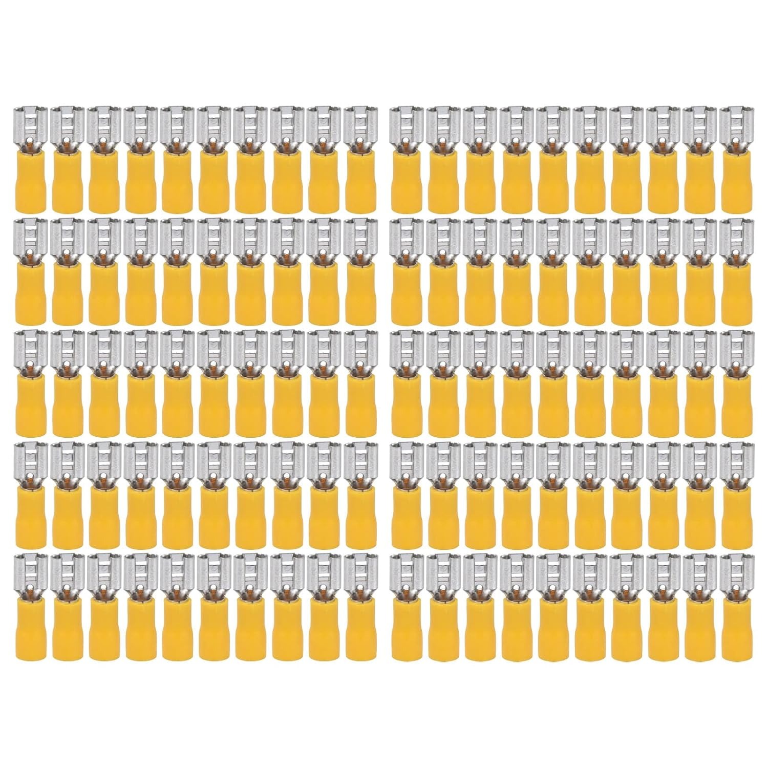 Domary 100PCS Insulated Wire Terminal Female Spade Connector for AWG 12‑10 4‑6Mm&sup2; Yellow Electrical Crimp 24A Terminal Copper PVC Set Electrical Equipment Industrial Automation image number 1