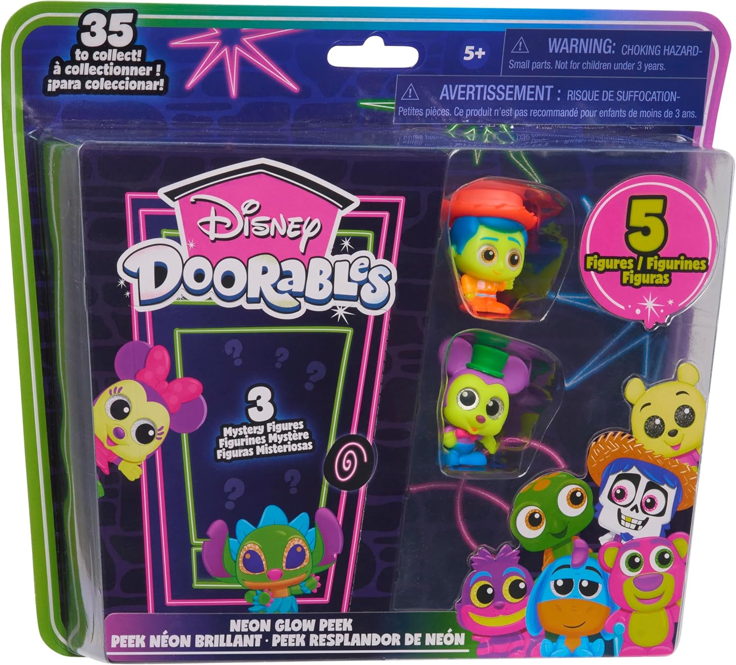 Disney Doorables Neon Glow Peek Figures, 5 Special Edition 1.5-Inch Collectible Figurines, Kids Toys for Ages 5 up by Just Play image number 2