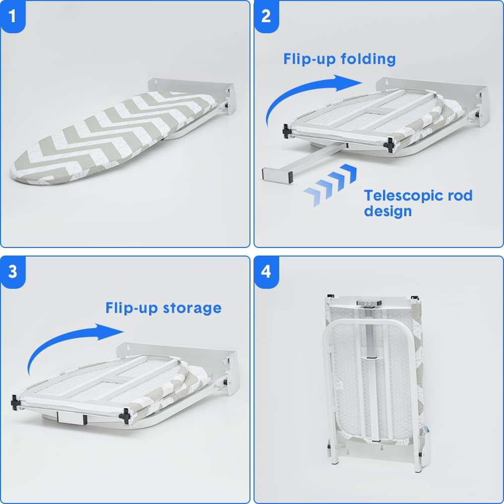 Yarra Supply Wall Mounted Ironing Board 180 Degree Rotatable, Space Saving Folding Iron Board, Heat Resistance Foldable Ironing Station for Home Apartment Small Space, 99Cmx30Cm image number 4