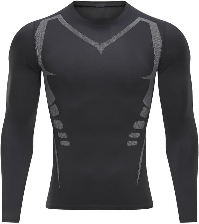 Men'S Compression Shirt Athletic Sports Long Sleeve Baselayer Quick-Drying Breathable Running Shirt for Fitness