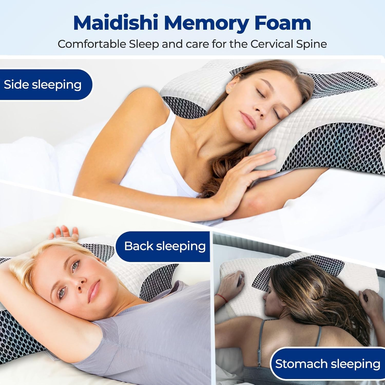 Cervical Pillow Memory Foam Pillows, Contoured Support Memory Foam Pillows,Ergonomic Orthopedic Bed Pillow, for Neck Pain Relief Bed Pillow for Side, Back & Stomach Sleepers with Removable Pillowcase image number 2