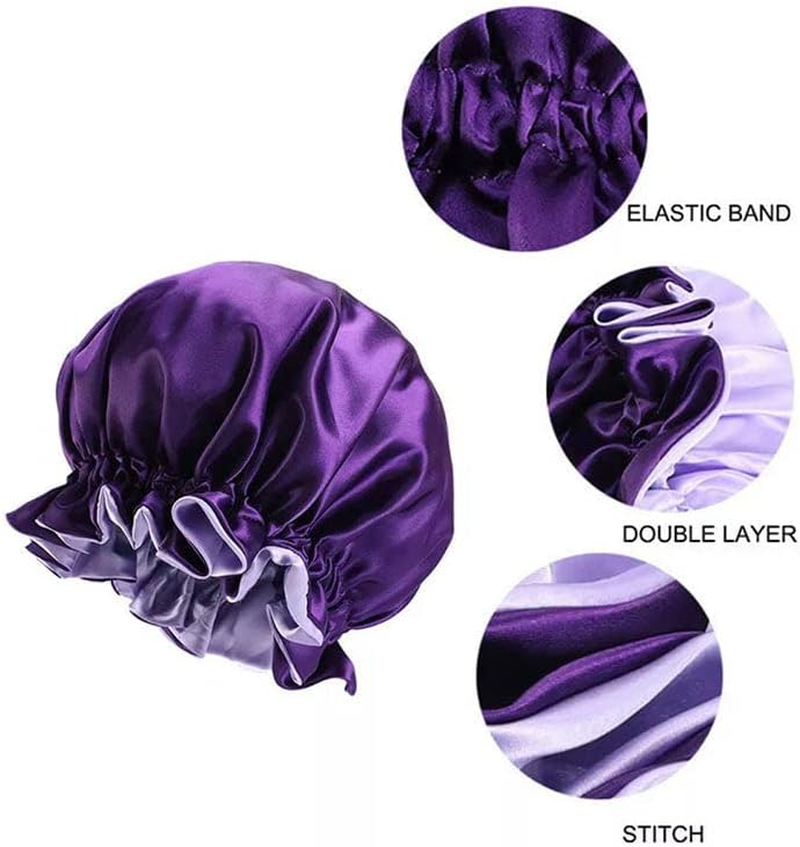 AIMALL Women'S Sleep Cap Elastic Satin Bonnet Wide Band Curly Hair Pure Sleeping Hat - Elastic Wide Band, Comfortable for Curly Hair, Dual-Color, Breathable Night Hat for Hair Care - Black image number 6