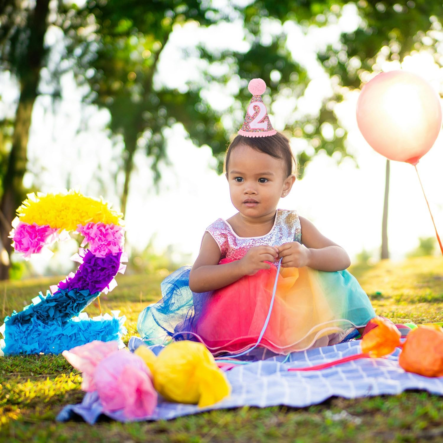 Eoopoon Rainbow Cone Birthday Hat, Glitter Birthday Hat, Perfect Birthday Party Decoration for Boys and Girls - First Cone Hat image number 4