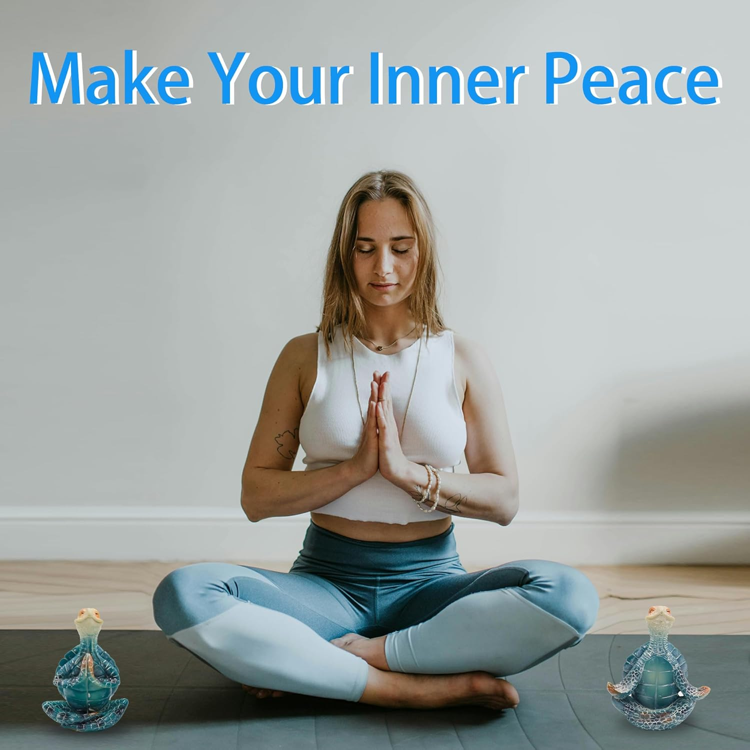 Set of 2 Meditation Yoga Turtle Statue, Sea Turtle Decor, Coastal Room Decor, Meditating Turtle Figurines for Garden Decorations, Beach Decorations for Home Office Desk Bathroom (2 Pcs) image number 2