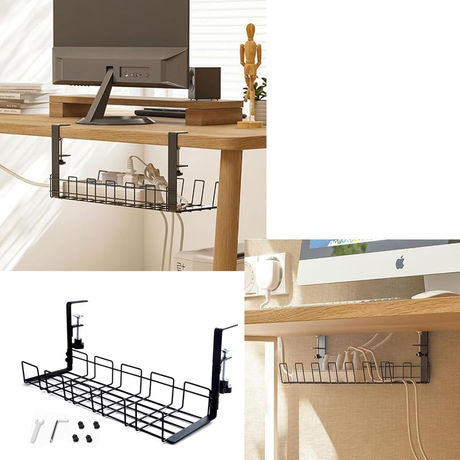 WEZCHUGHAOL under Desk Cable Management Tray, 16&rdquo; No Drill Cord Organizer with Clamps for Wire Management, 4Mm Sturdy Wire Desk Cable Organizer Tray, Cable Management Rack for Home & Office image number 3