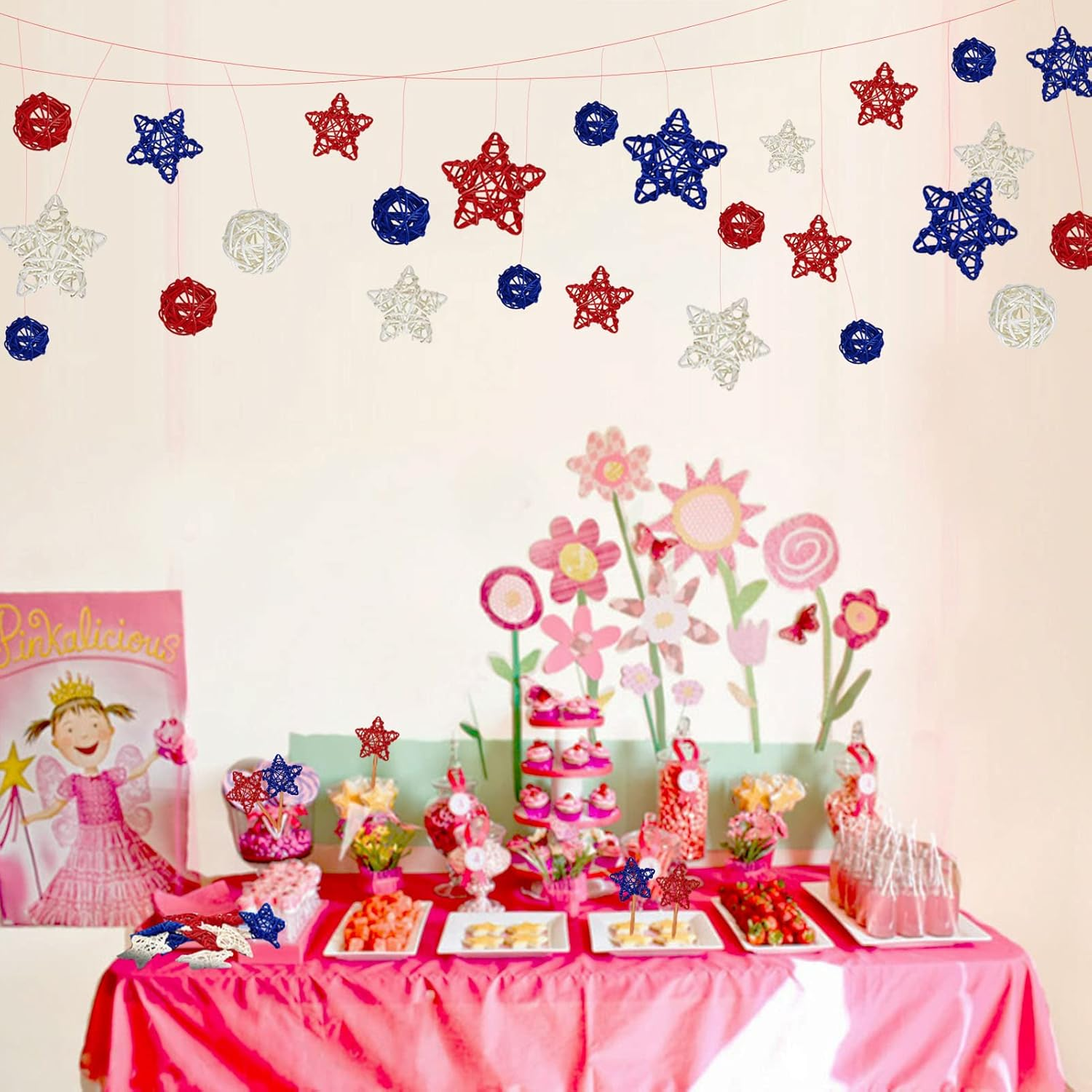 OZIO-US 4Th of July Star Rattan Decoration, Red Blue White Stars for 4Th of July Independence Day Home Decor DIY Craft Vase Bowl Filler Table Decoration image number 5