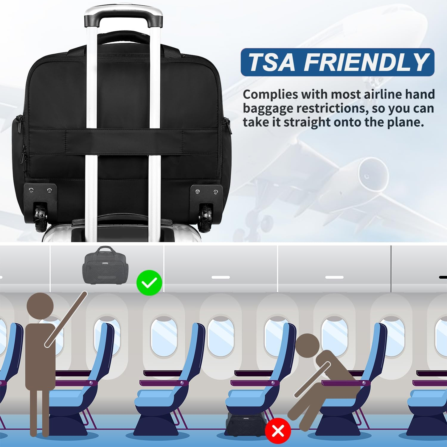 Rolling Laptop Bag, 17.3 Inch Premium Laptop Briefcases with Wheels for Men & Women, Waterproof Rolling Computer Bag Work Bag Laptop Case for Travel Work Office School Business image number 1