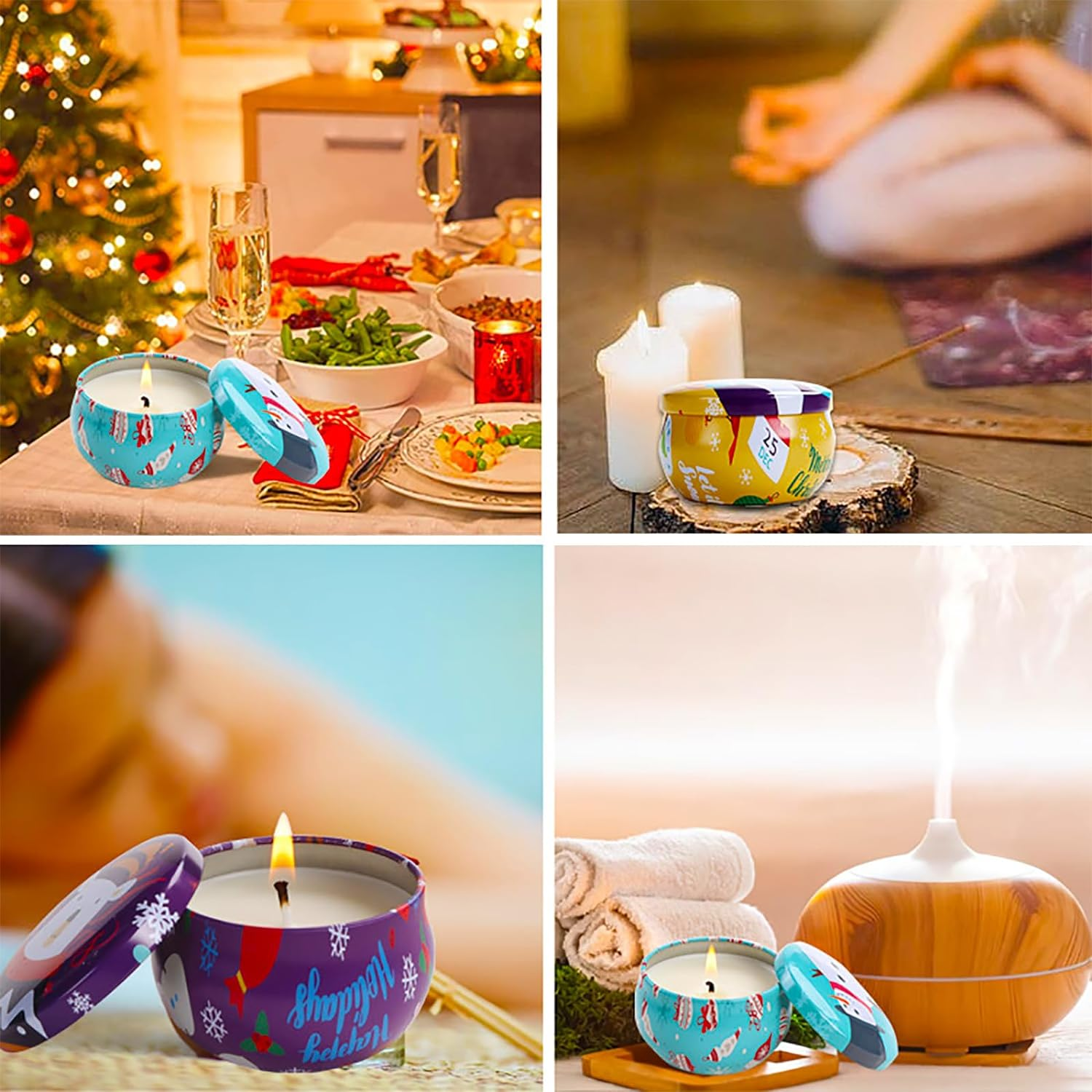 Christmas Scented Candles Gift Box Set 85G X 4, Tin Can, Pure Natural Soy Wax, Aroma Relaxation for Thanksgiving, Valentine'S Day, Mother'S, Birthday, Home Decor & Aromatherapy (Pack of 4) image number 3
