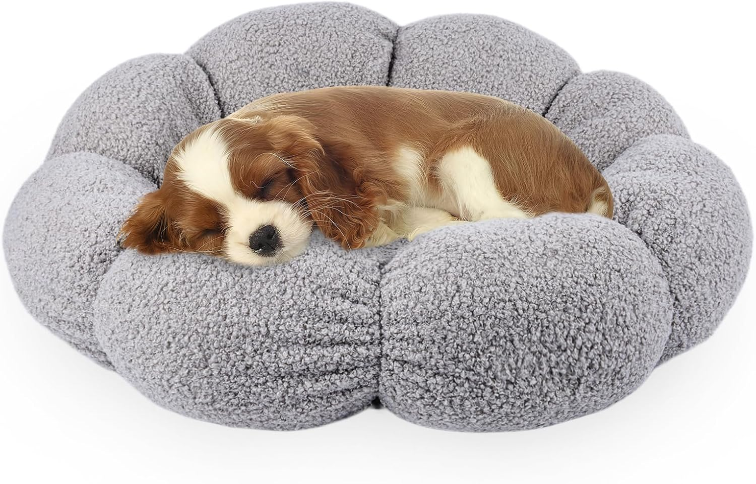 Calming Cat Beds for Indoor Cats Cute Flower Pet Beds in Teddy Sherpa Plush Non-Slip Dog Cat Beds Fits up to 15 Lbs Machine Washable Grey 20" image number 4