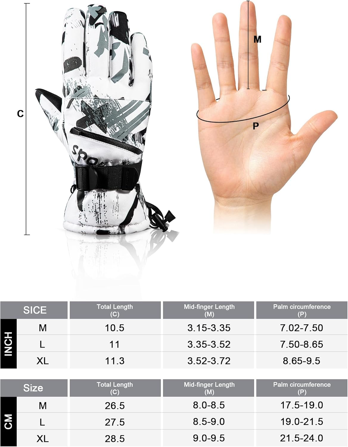 Winter Ski Gloves - 5-Finger Waterproof Winter Gloves, Snowboarding Gloves, Touchscreen Ski Gloves Men