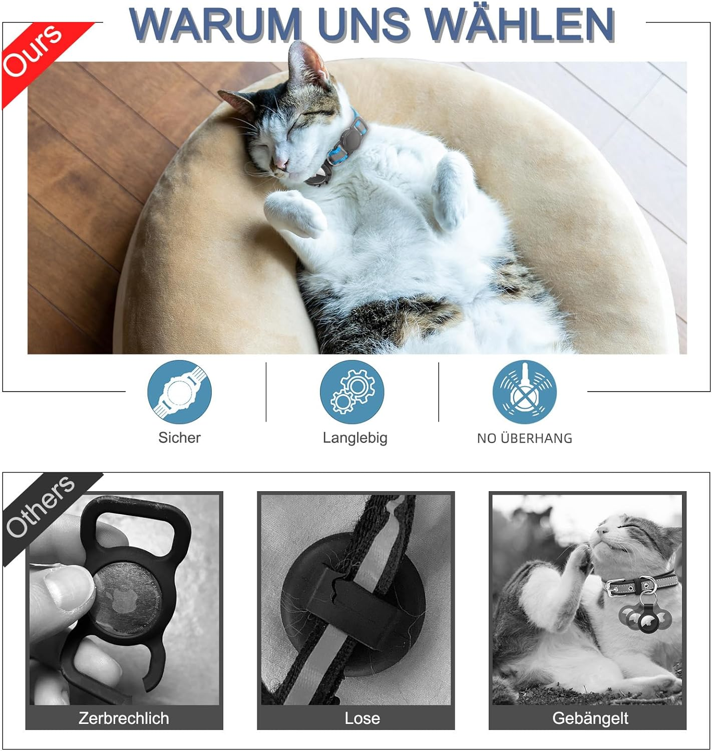 Airtag Breakaway Cat Collar, Reflective Kitten Collar with Apple Air Tag Holder and Bell, Lightweight Tracker Cat Collars for Girls, Boys, Cats, Kittens, Puppies (Blue, S) image number 2