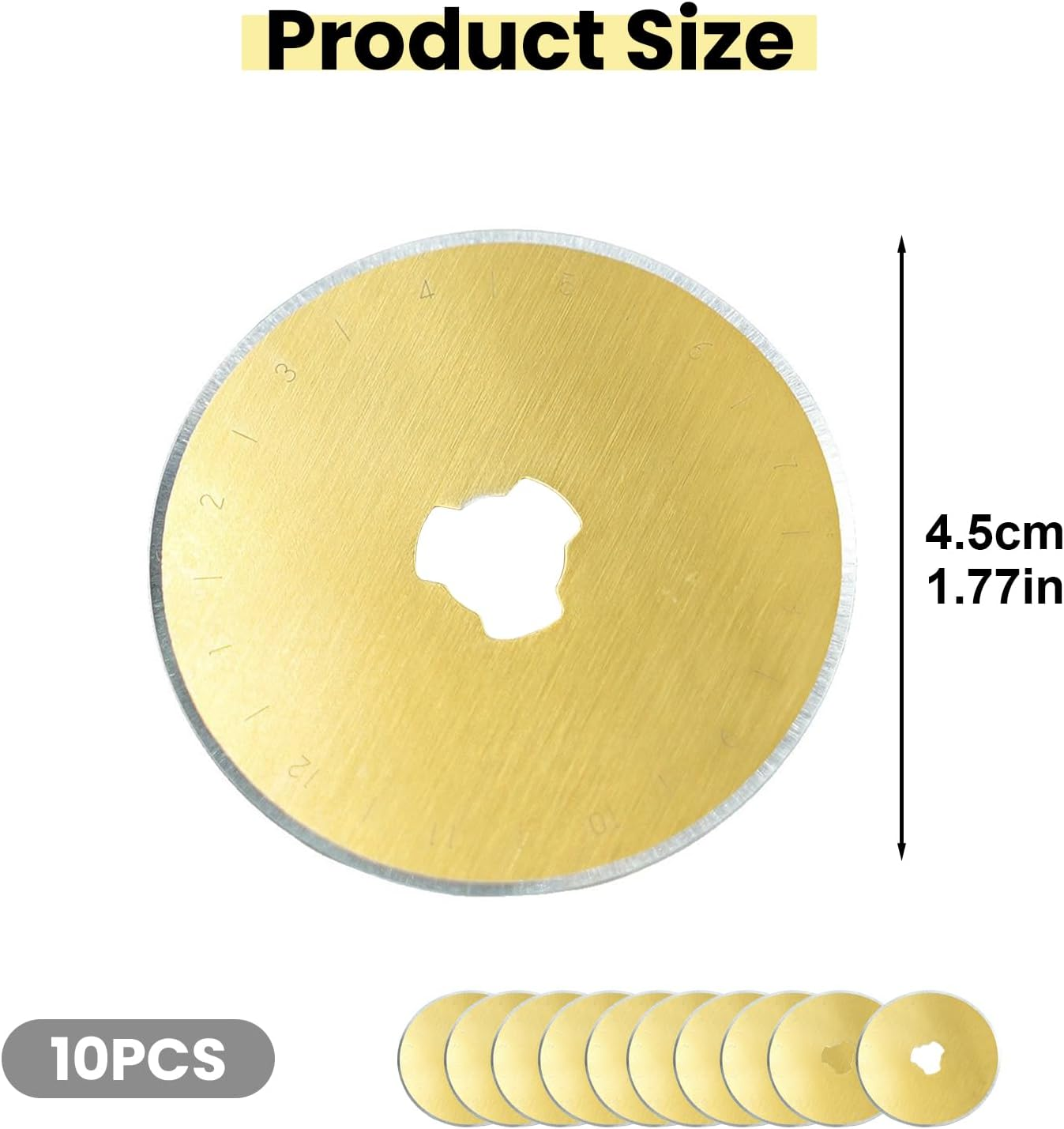 Agwenkui 10 Pack Titanium Rotary Cutter Blades 45Mm Spare Replacement Blades - Rotary Cutter Blades Replacement with Sharpness for Quilting Scrapbooking Sewing Arts Crafts (Long Lasting Edge) image number 1