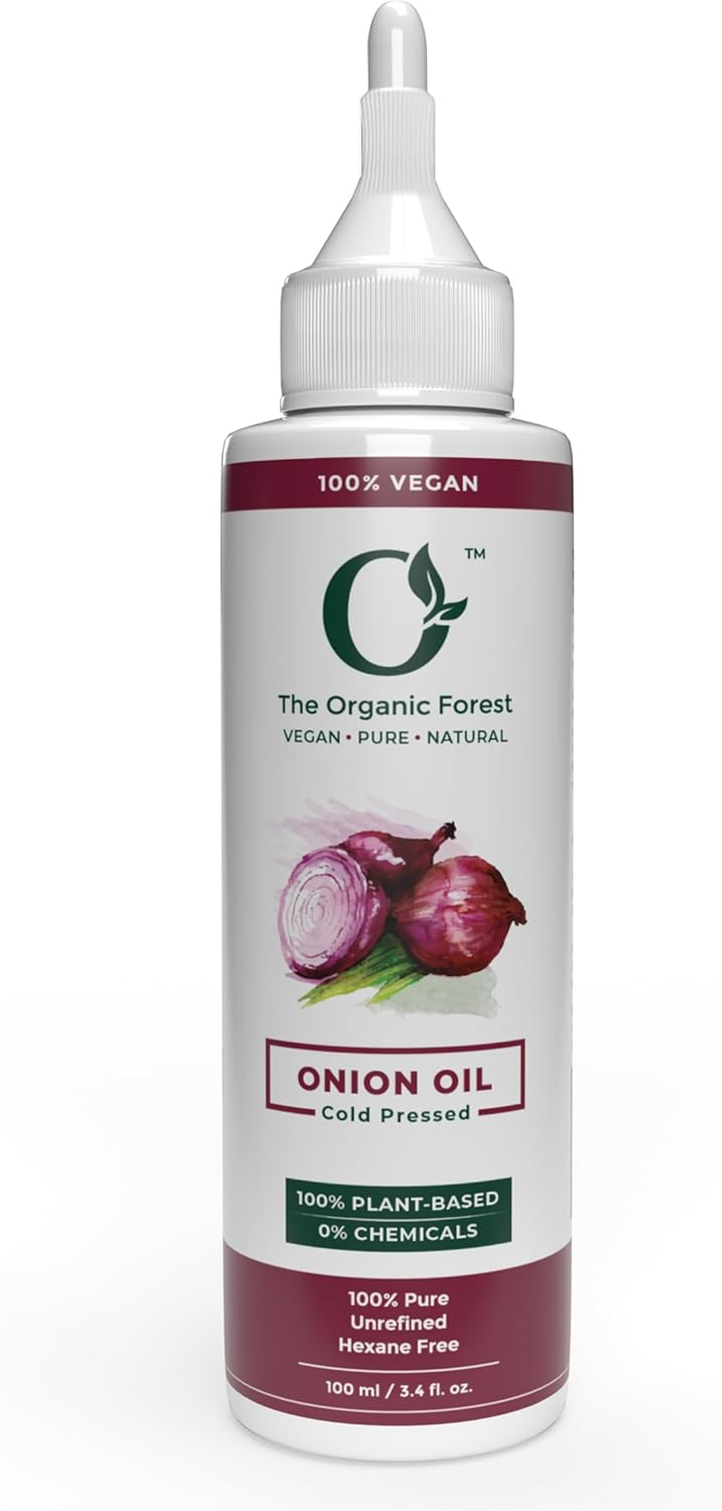Organic Forest 100% Chemical Free Red Onion Hair Oil for Hair Loss | Black Seed Oil or Kalonji Hair Oil for Hair Fall Control | Plant Based Ingredients Helps in Better Absorption | 100% Vegan | 100 ML