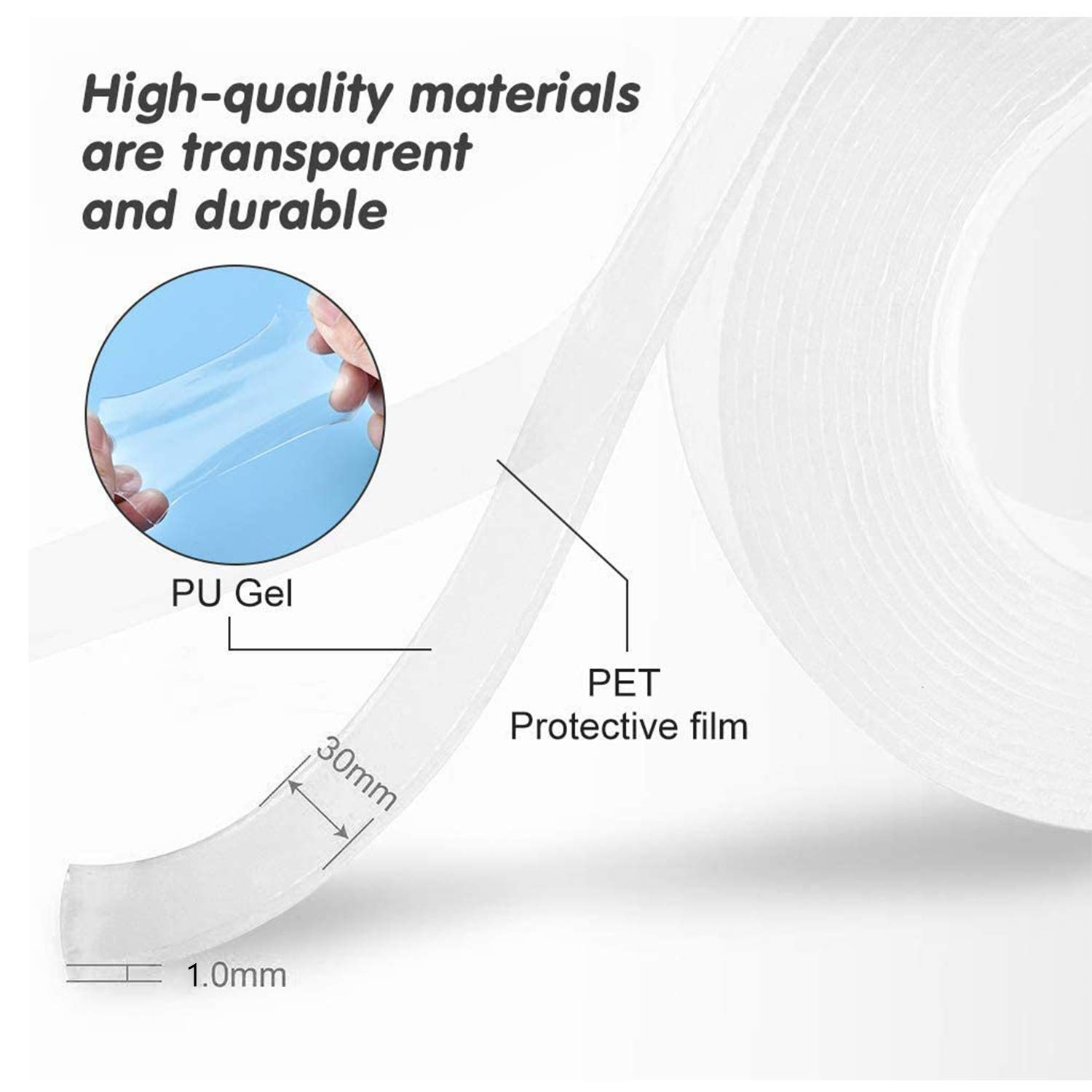 Nano Double Sided Tape, 5M/16.5Ft Easy Tape Heavy Duty, Washable Strong Wall Tape Removable Transparent Sticky Tape for Home and Office (1.18Inch) image number 1