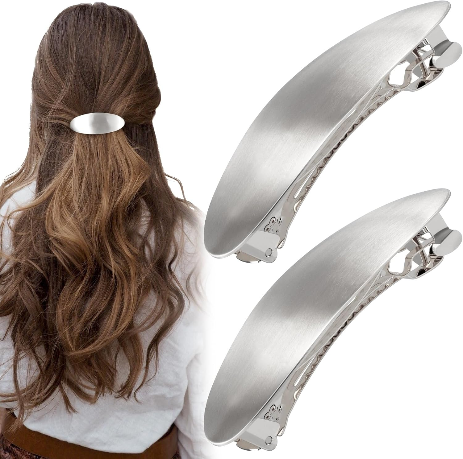 3Inch Oval Hair Barrette Vintage Metal Large Hair Clip Silver French Wedding Prom Formal Hair Accessories for Women Girls Long Thick Hair