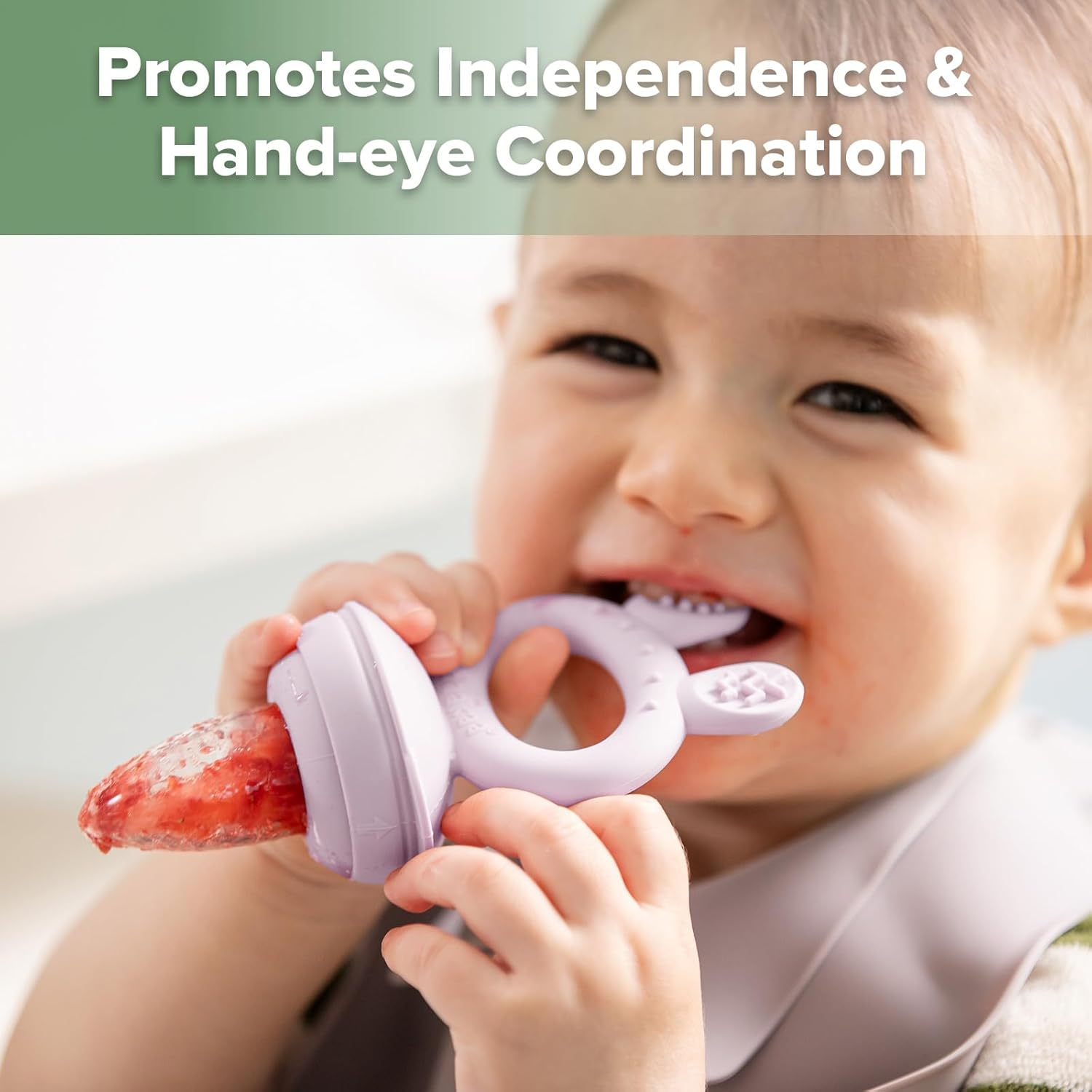 Haakaa Baby Fruit Food Feeder & Mini Freezer Nibble Tray Combo, Breastmilk Popsicle Molds for Baby Cooling Relief, BPA Free Silicone Feeder for Safe Infant Self Feeding, 4 Month+(Lavender) image number 2