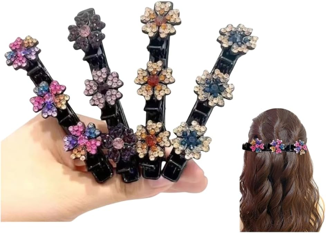 Naisfei 4 Pcs Braided Hair Clip,Sparkling Crystal Stone Braided Hair Clips,Satin Fabric Hair Bands with Rhinestone and Pearl,Sparkling Crystal Stone Braided Hair Clips for Women image number 3