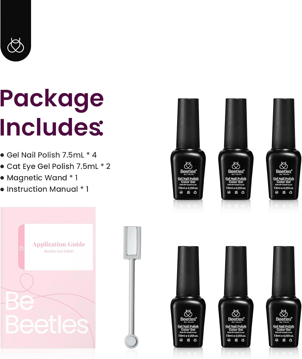 Beetles Gel Polish Cat Eye Gel Nail Polish Set, 6 Colors Spring Glitter Nude Shiny Champagne Burgundy Gold Magnetic Effect Sparkle Stunning Nail U V Gel Polish Art Design at Home image number 5