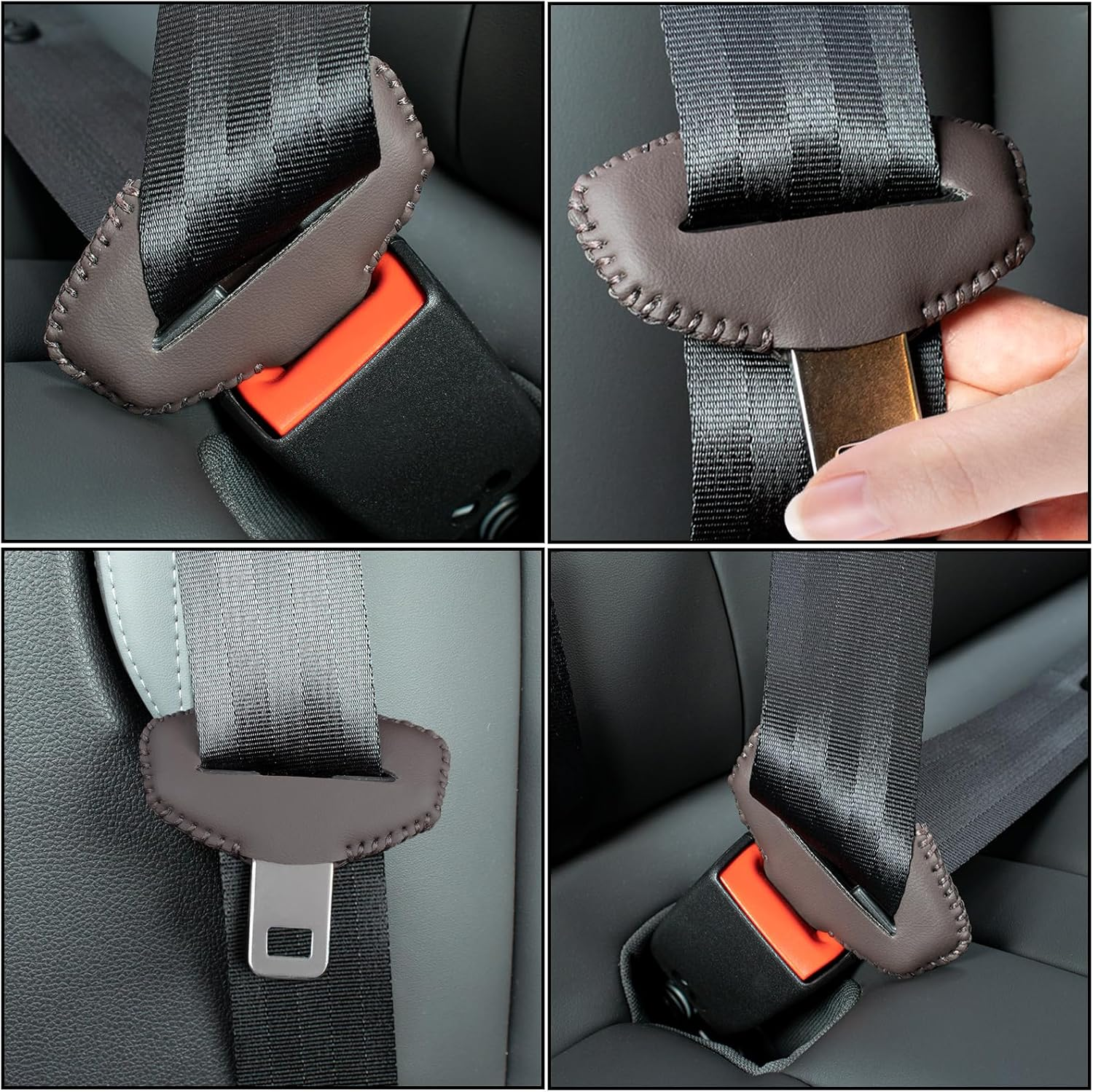 5PCS Seats Belt Buckle Cover,Car Seats Belt Fixing Buckle Decorate Protector Leather Cover,Seats Belt Silencer Clip Holster,Seats Belt Buckle Cover for Most Vehicles -Brown - Black-2 image number 2