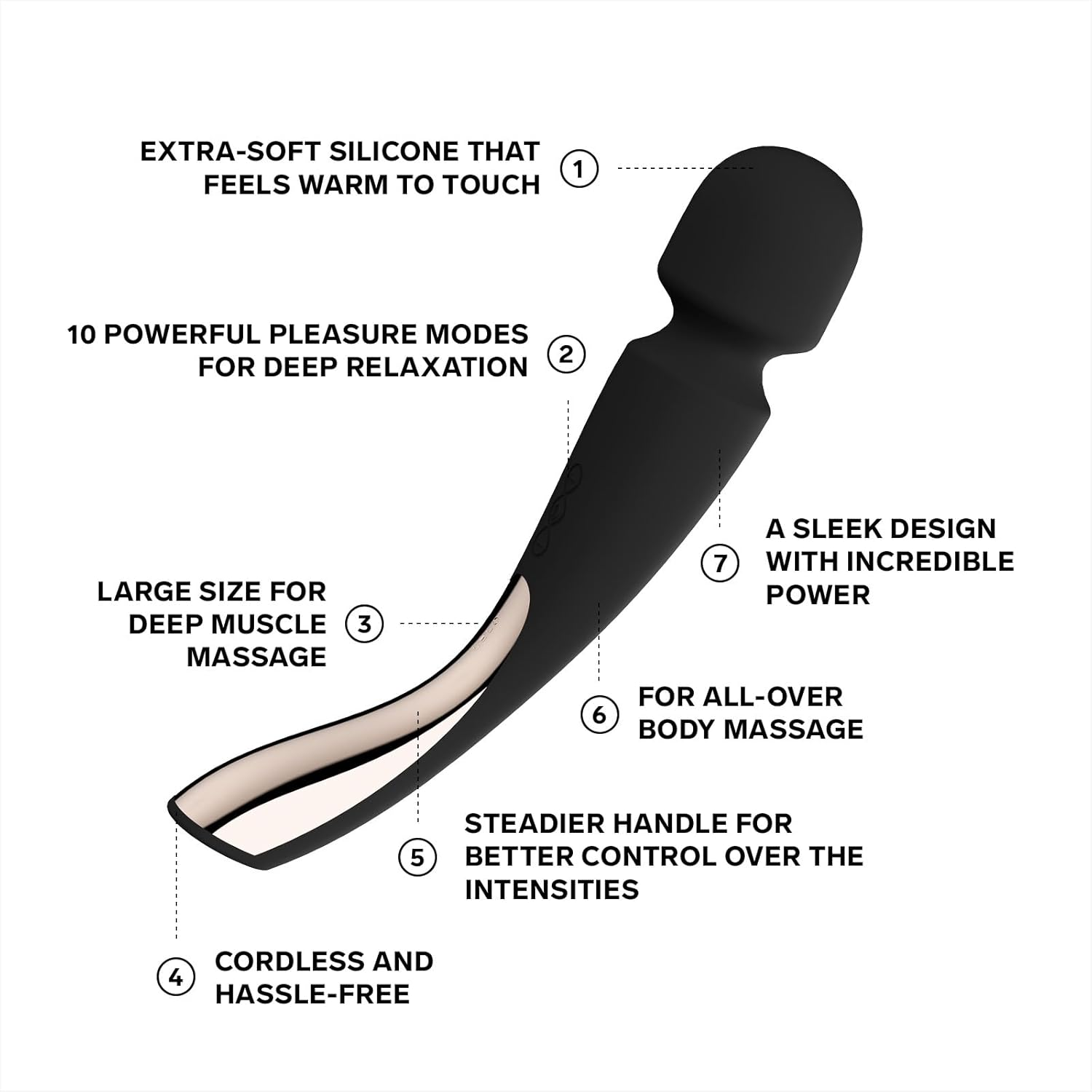 LELO SMART WAND 2 Large All-Over Body Handheld Waterproof Vibrator and Wand Massager, Vibrating Massager for Her and Wand Massagers for Neck and Back with 10 Vibration Patterns, Black - Black image number 6