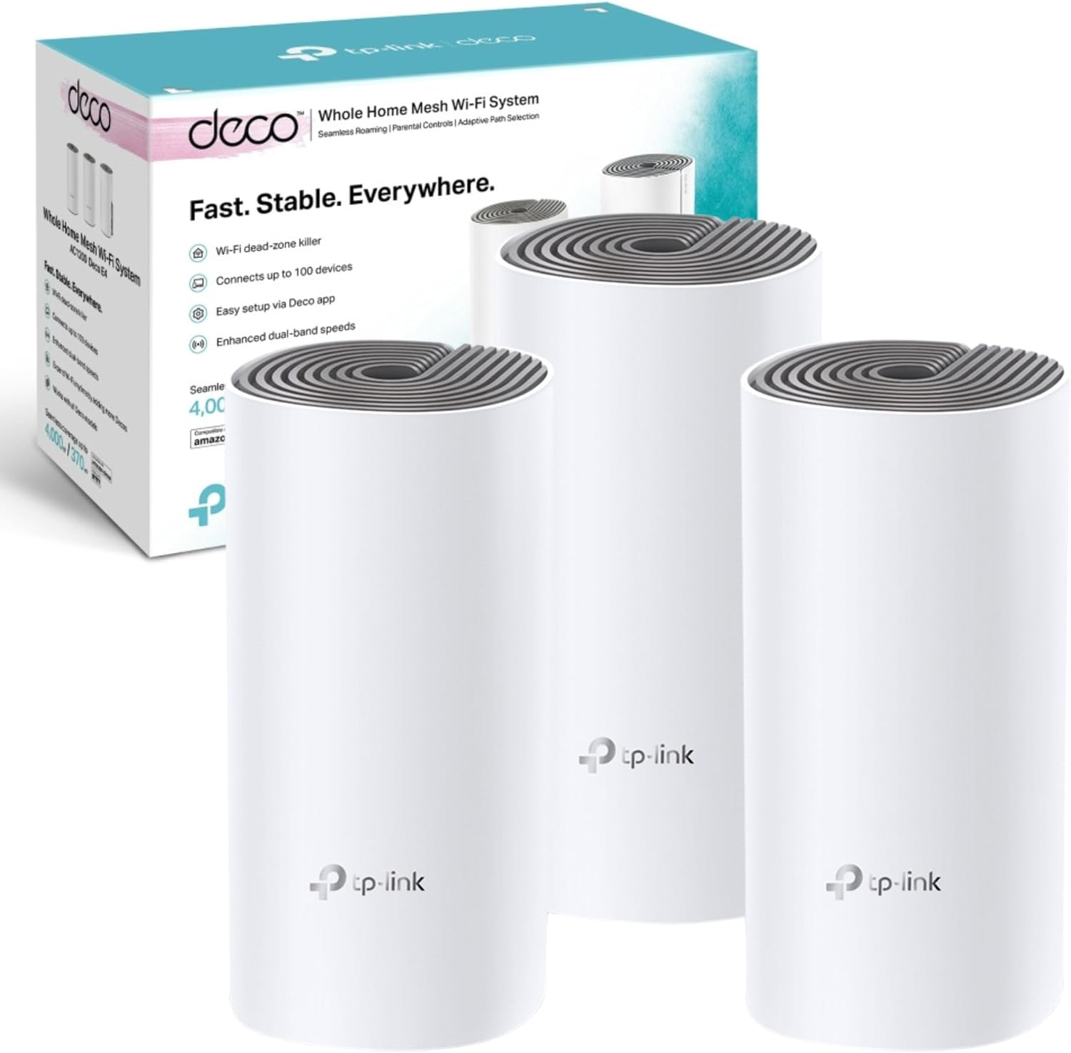 Tp-Link Deco E4 Whole Home Mesh Wi-Fi System, Seamless and Speedy (AC1200), 2&times;100Mbps Ethernet Ports, Work with Amazon Echo/Alexa, Router and Wifi Booster Replacement, Parent Control, Pack of 3 (UK Version) image number 4