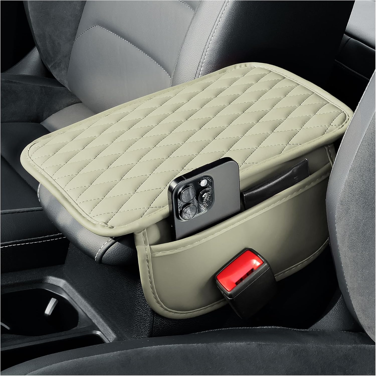 Arm Rest Cover for Car,Leather+Memory Foam Center Console Cover with Storage Bags,Universal Middle Console Cover Car Accessories Interior for Most Car Center Consoles (Black) image number 6