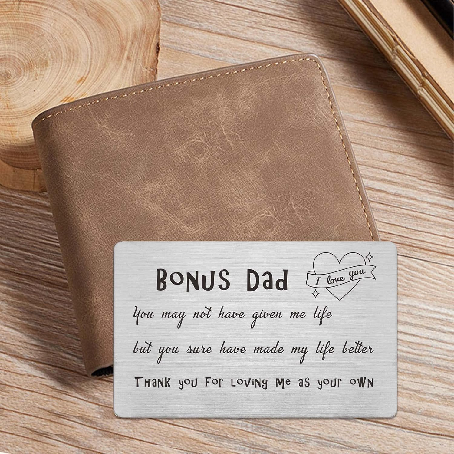 FALOGI Stepdad Birthday Fathers Day Card, Thank You for Loving Me as Your Own, Step Dad Gifts Engraved Wallet Card image number 1