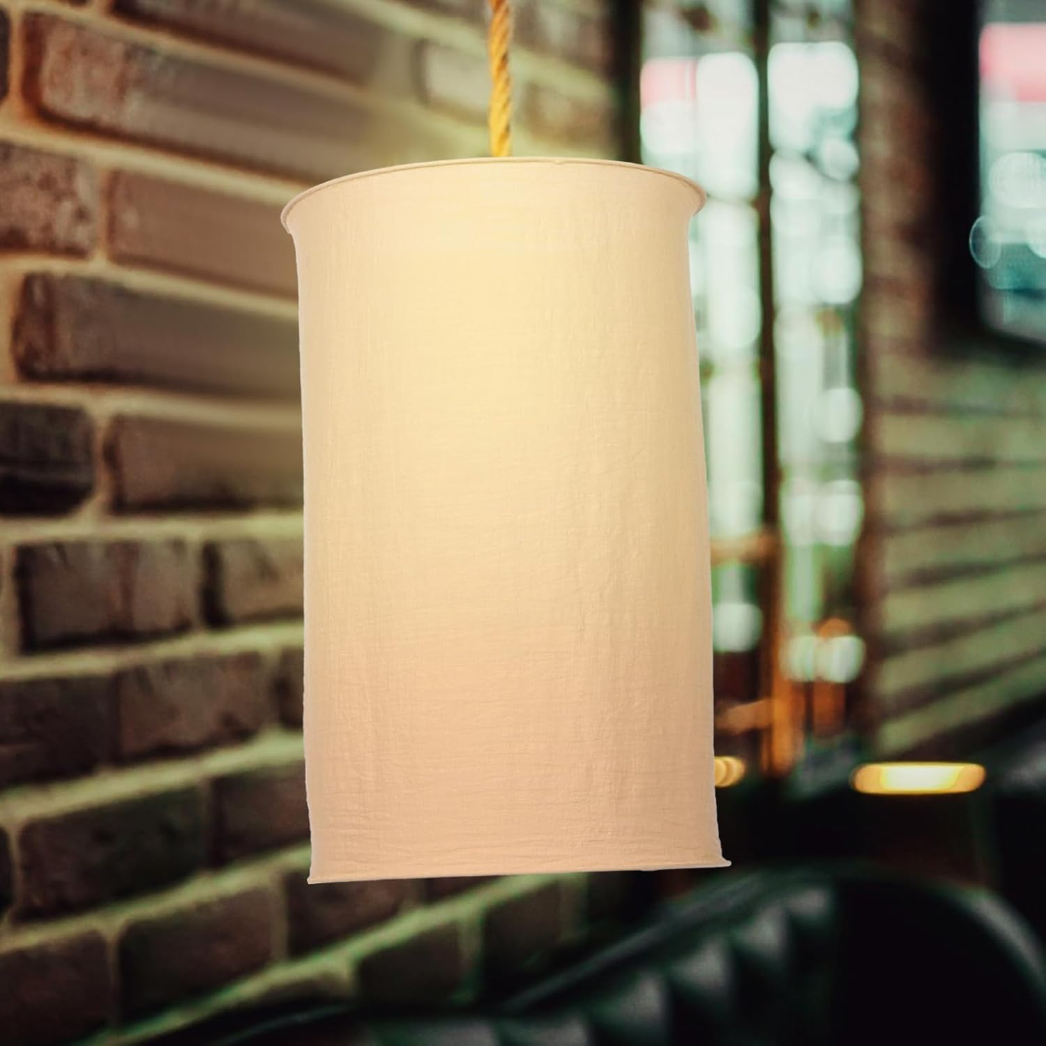 Didiseaon Fabric Pendant Lamp Shade E27 30Cm Khaki Foldable Linen Ceiling Cover for Table and Floor Lamps image number 3