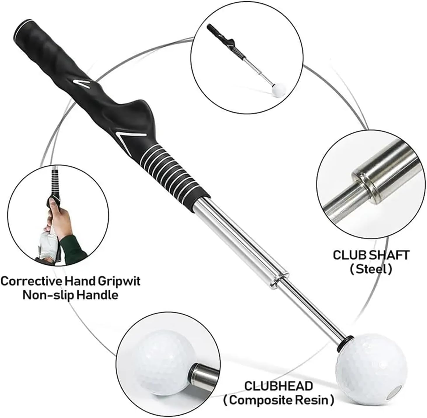 Retractable Golf Swing Trainer Aid, Golf Grip Trainer & Golf Swing Trainer for Warm-Up, Right-Handed Golf Club for Indoor Practice for Men and Women for Indoor&Outdoor image number 4